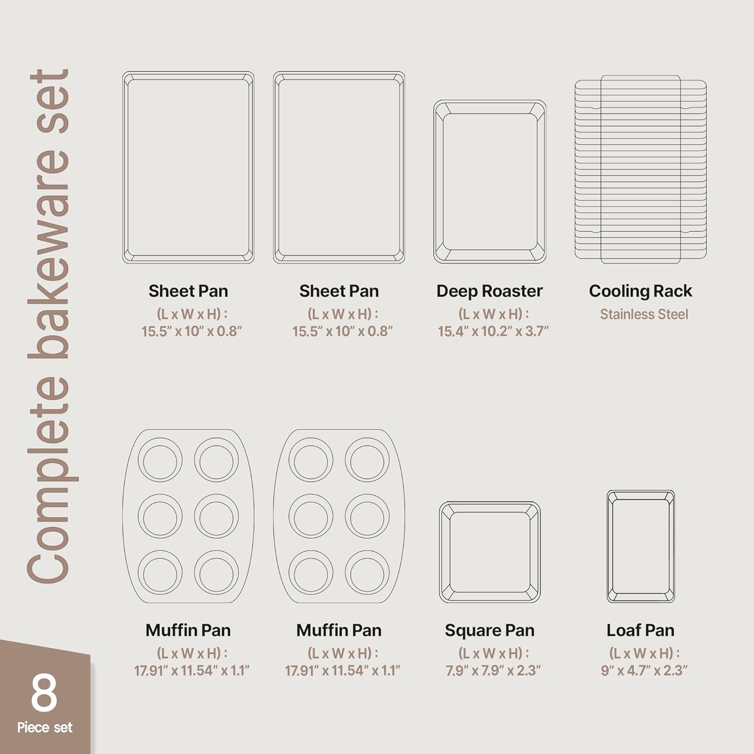 Bakken Swiss 8 Piece Bakeware Set Nonstick Carbon Steel Baking Pans with Red Silicone Handles Oven Safe 450F Includes Cookie Sheets Muffin Pan Loaf Pan Round Cake Pan Square Pan Roasting Pan PFOA PFOS PTFE Free - Image 2
