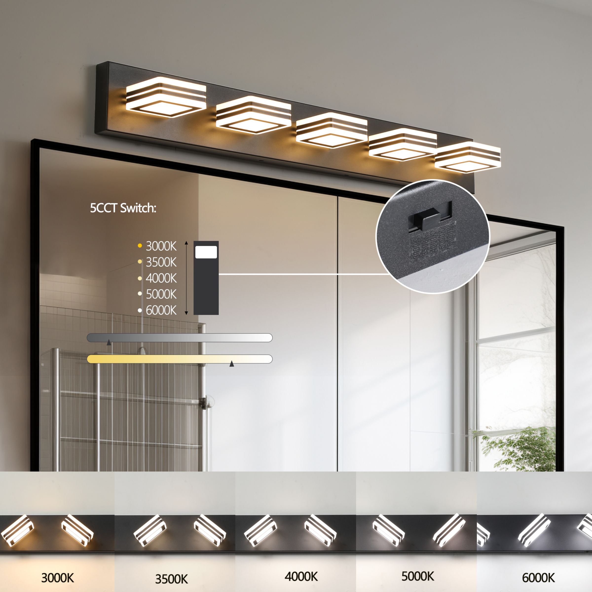 WELLFOR YX 33.5-in 5 Light Black Integrated LED Modern/contemporary Bathroom Vanity light - Image 4