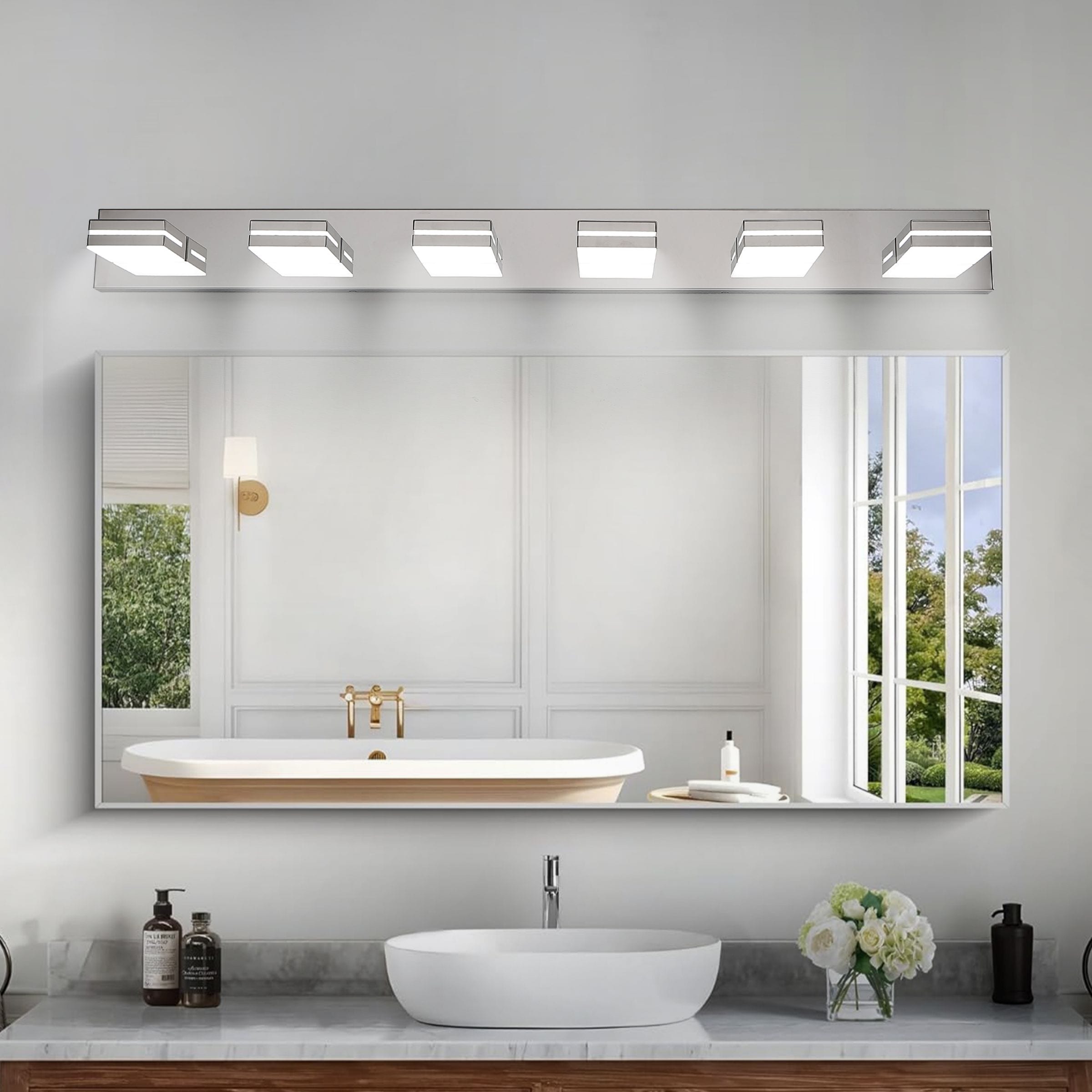 WELLFOR YX 47.2-in 6 Light Chrome Integrated LED Modern/contemporary Bathroom Vanity light - Image 2