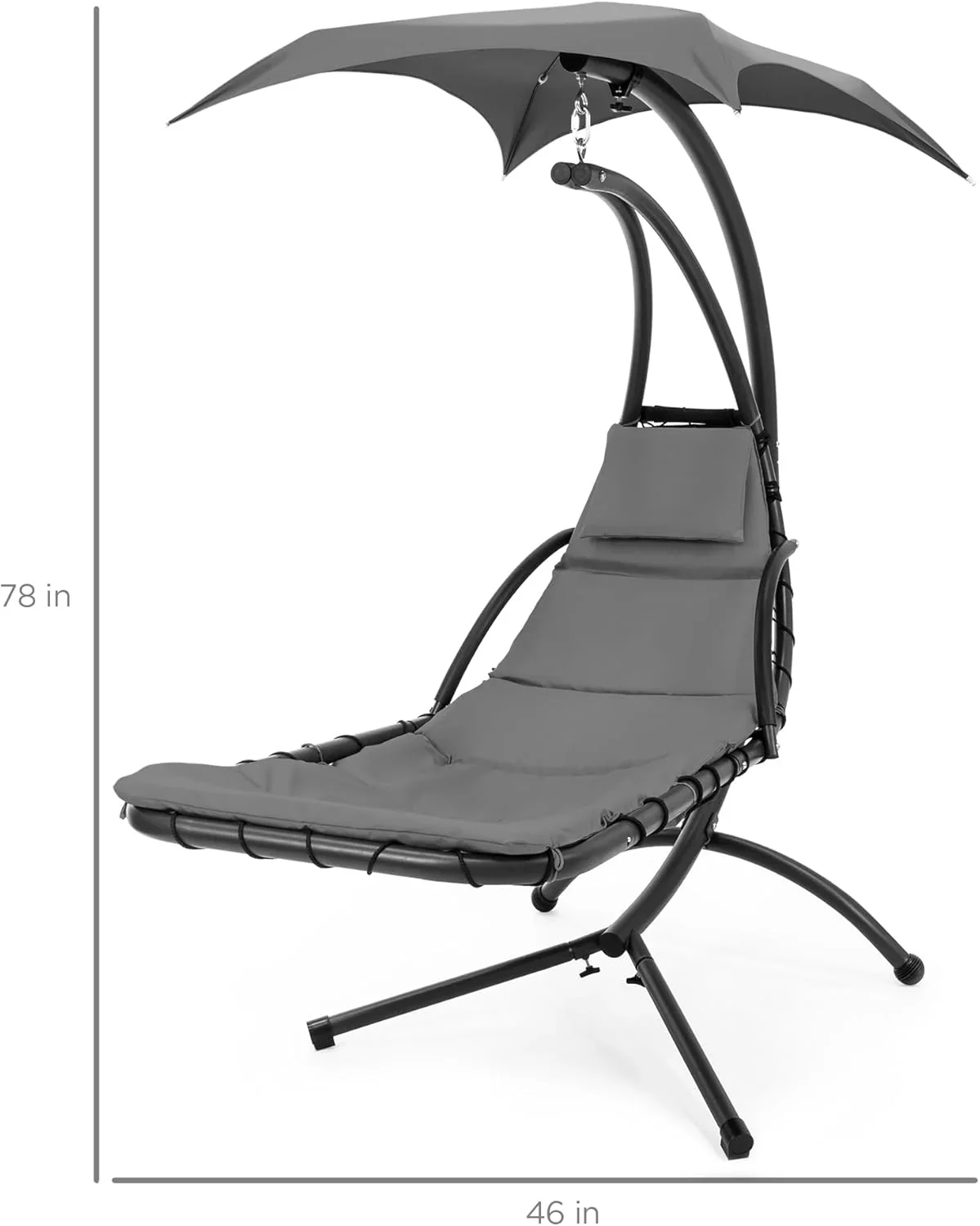 Best Choice Products Outdoor Hanging Curved Steel Chaise Lounge Chair Swing w/Built-in Pillow and Removable Canopy - Charcoal Gray - Image 51