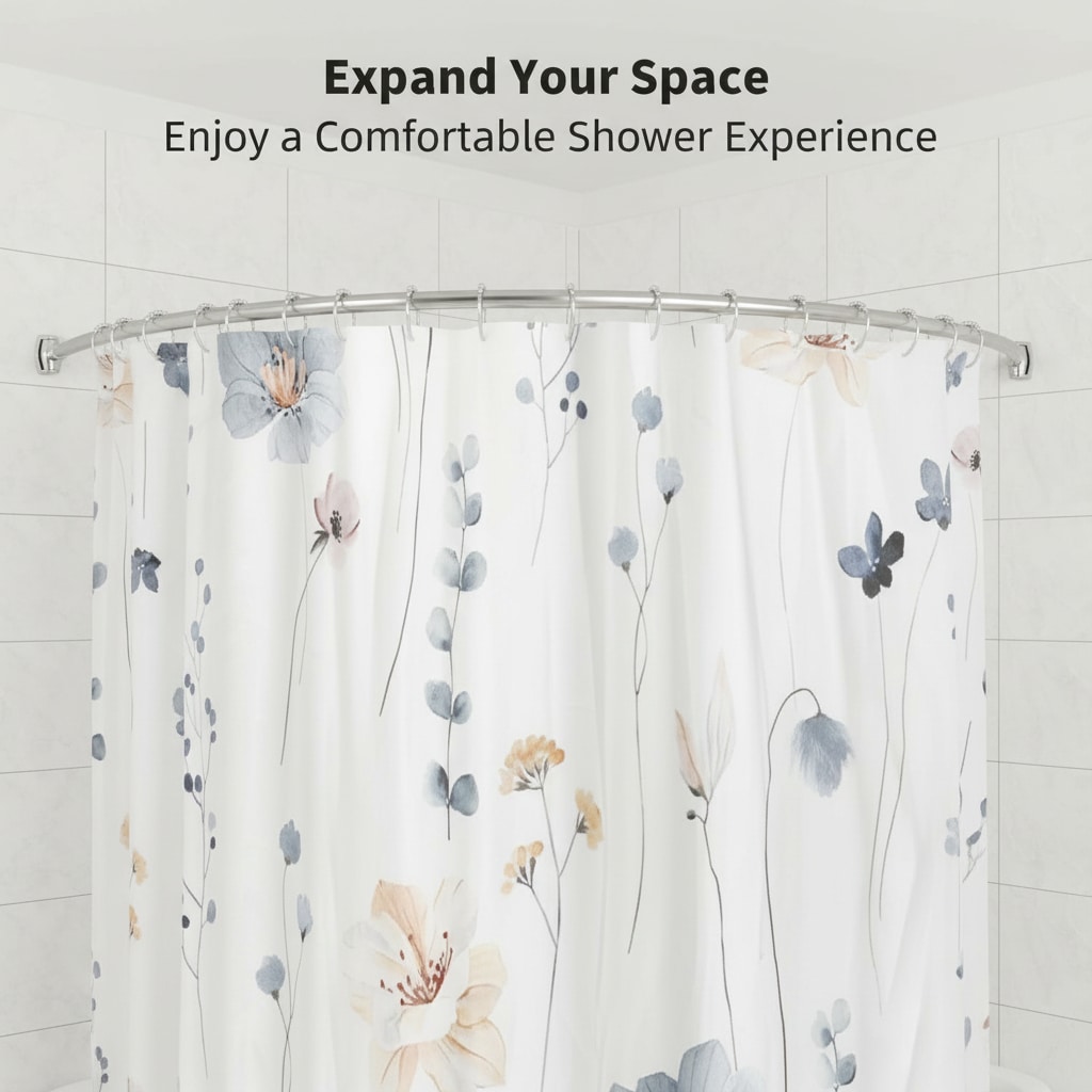 Paradigms Interiors 42 to 72 Inch Extra Wide Adjustable Curved Shower Curtain Rod Nickel Stainless Steel Rust Proof with Rotating Bracket Requires Drilling - Image 3