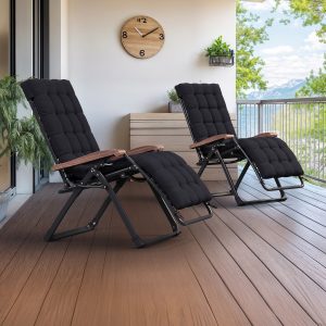 PURPLE LEAF patio chairs Extra Wide Outdoor Reclining Chair Woven Stackable Standard-Thick Cushion Aluminum Frame Stationary Balcony Chair with Black PURPLE LEAF Woven Seat