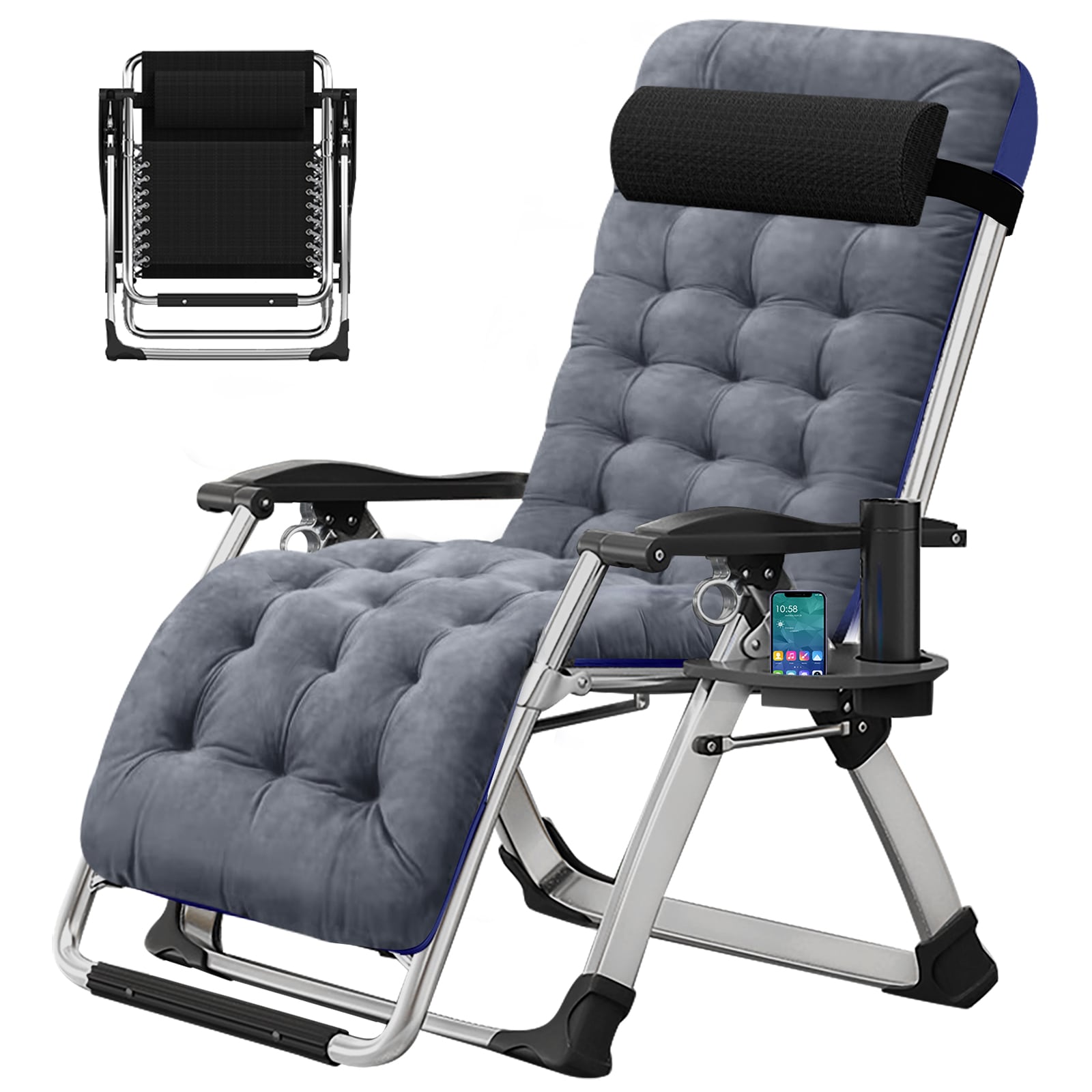 DOCRED Adjustable Zero Gravity Chair Premium Outdoor Lawn Folding Reclining Lounge Chair with Removable Cushion Headrest and Tray