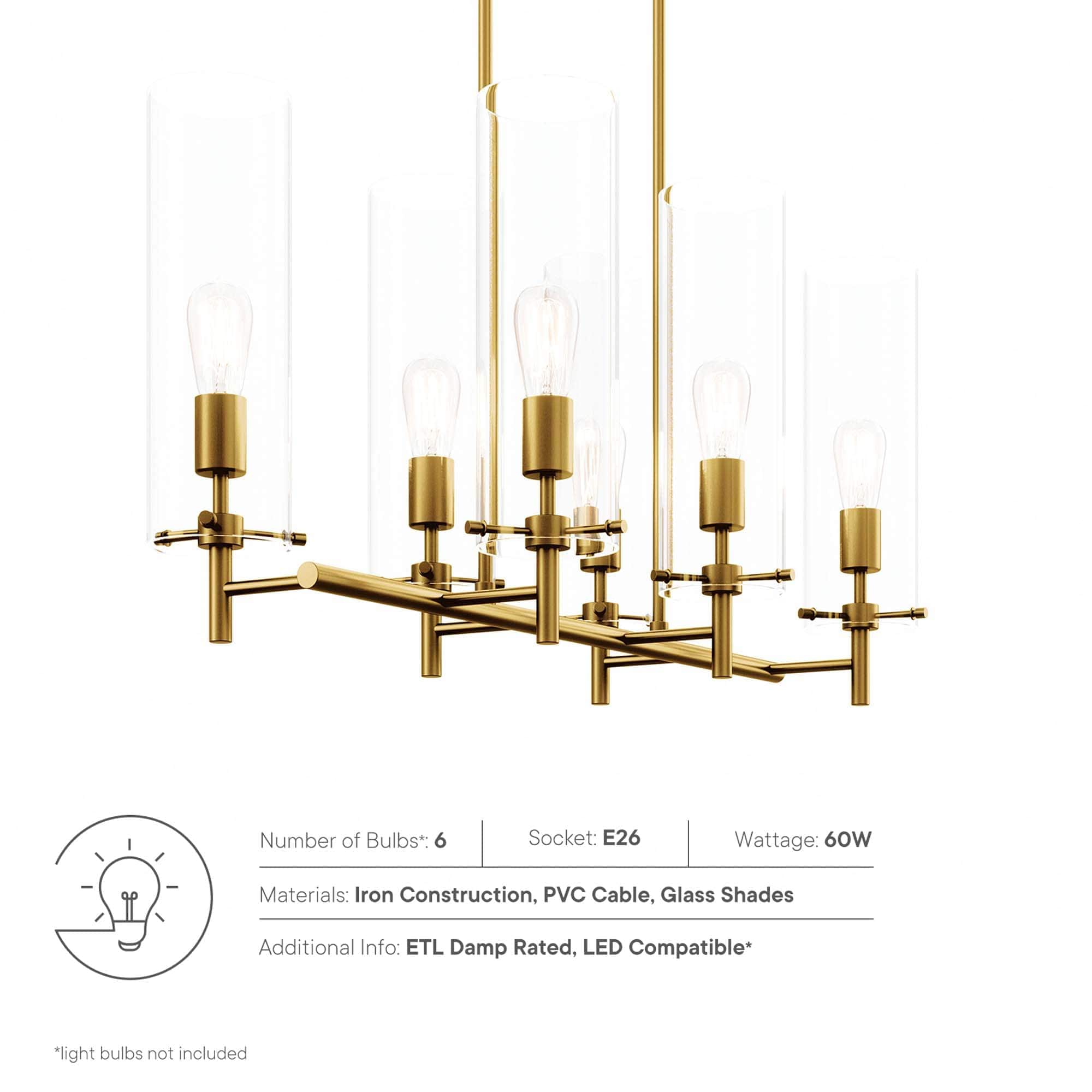Modway Skylark 6-Light Chandelier in Clear Satin Brass - Image 3