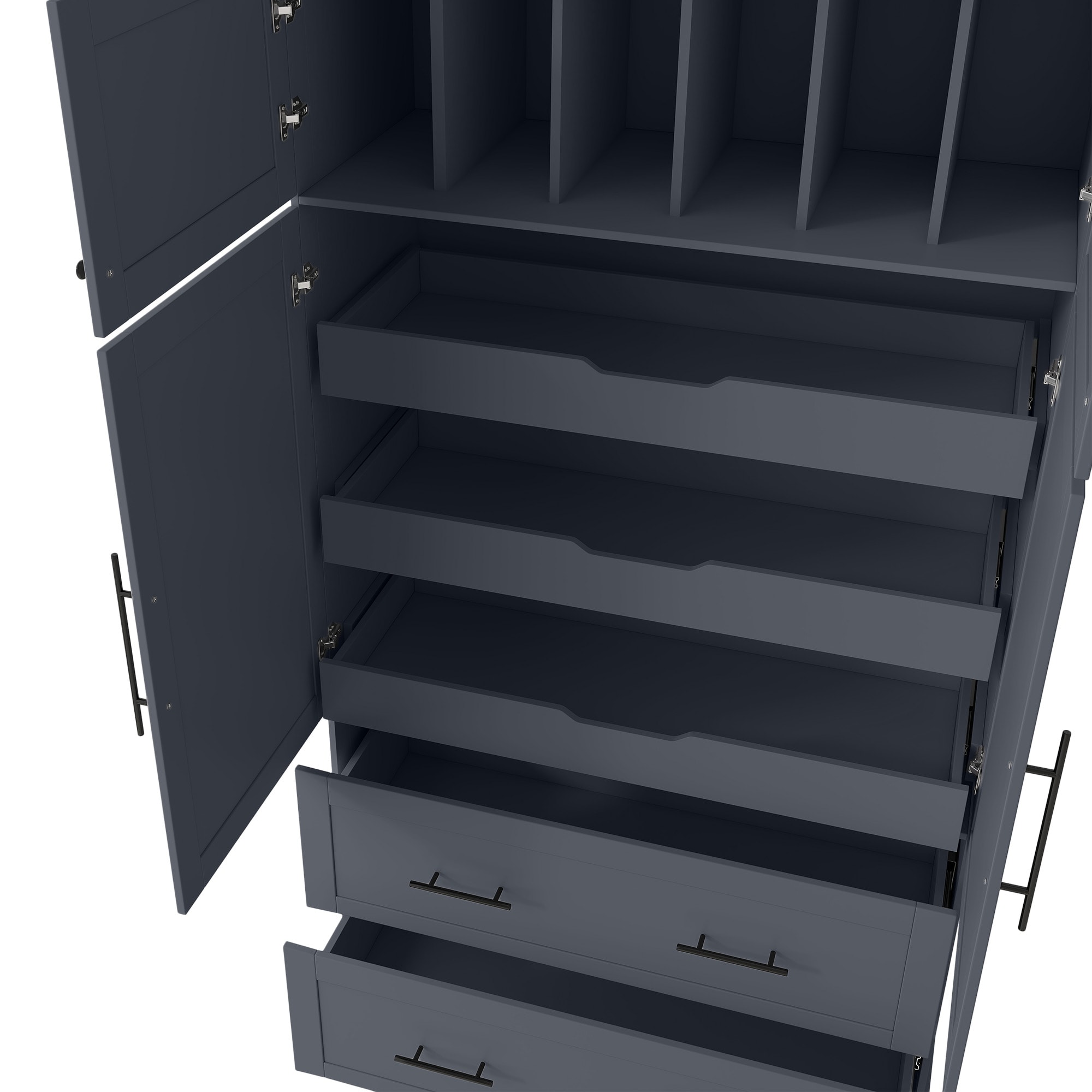 ModernLuxe Assembly Required Farmhouse Freestanding 40inchx18inchx72.6inch Kitchen Pantry 4 Doors Dining Storage Cabinet with Pullout Trays Drawers and Cake Pan Storage Organizer Grey - Image 19