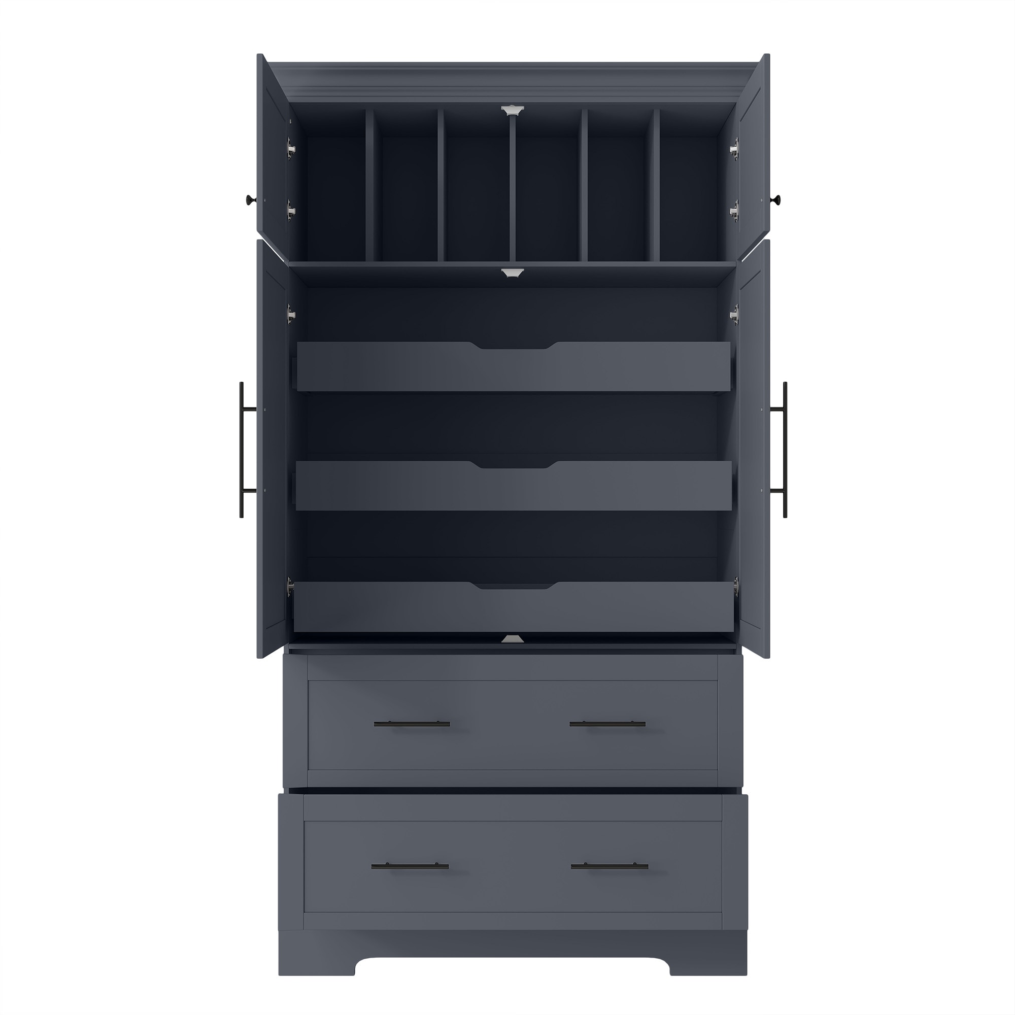 ModernLuxe Assembly Required Farmhouse Freestanding 40inchx18inchx72.6inch Kitchen Pantry 4 Doors Dining Storage Cabinet with Pullout Trays Drawers and Cake Pan Storage Organizer Grey - Image 11
