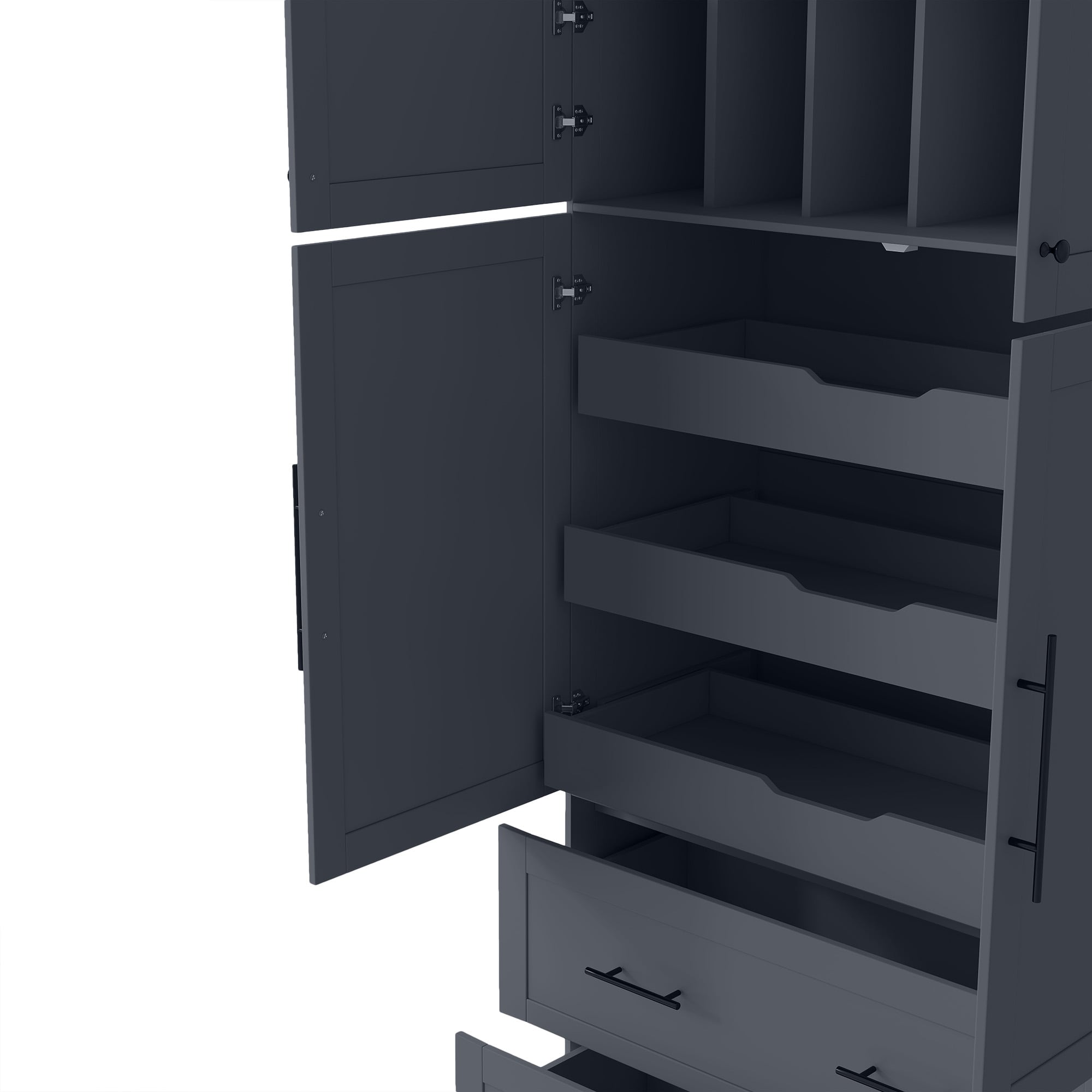 ModernLuxe Assembly Required Farmhouse Freestanding 40inchx18inchx72.6inch Kitchen Pantry 4 Doors Dining Storage Cabinet with Pullout Trays Drawers and Cake Pan Storage Organizer Grey - Image 18