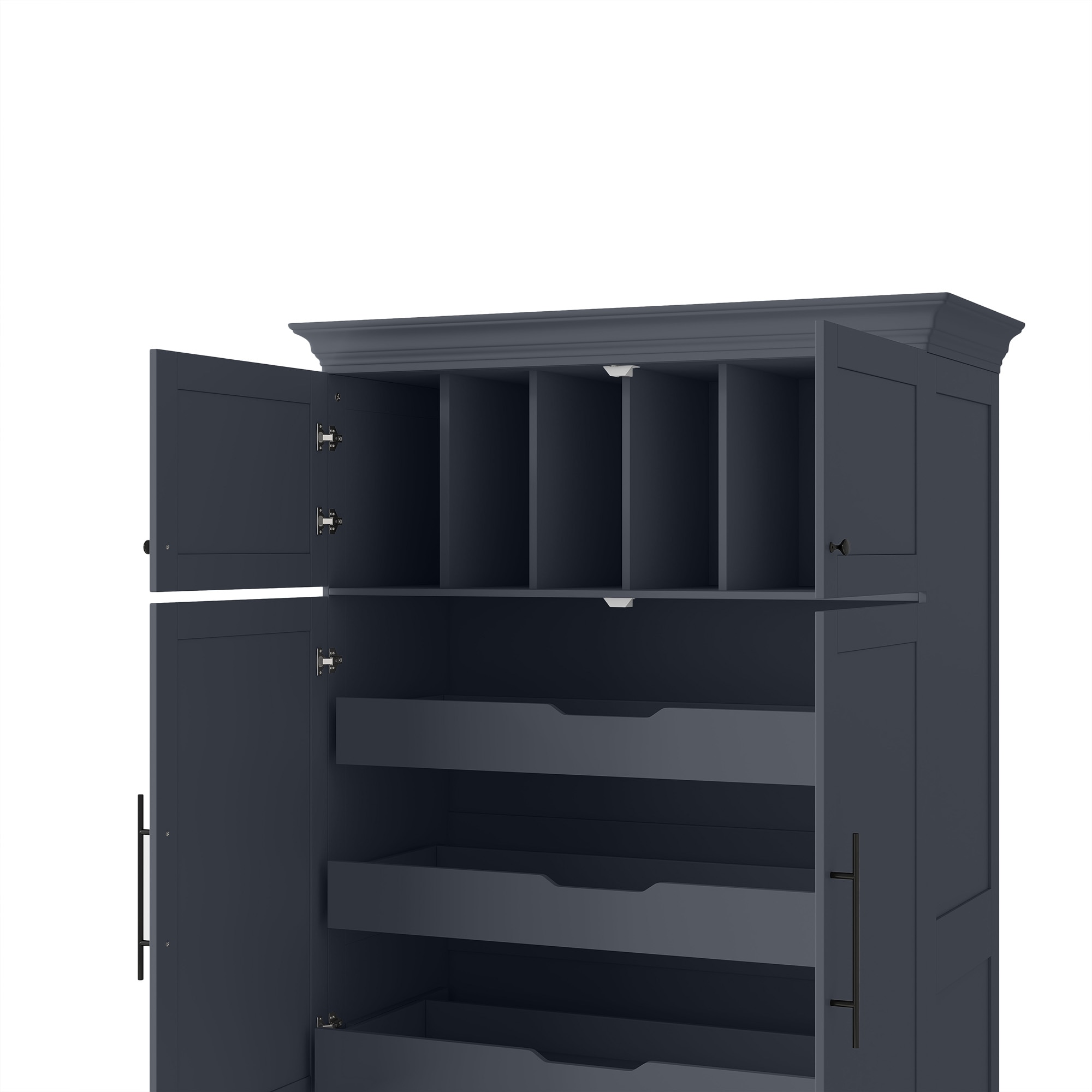 ModernLuxe Assembly Required Farmhouse Freestanding 40inchx18inchx72.6inch Kitchen Pantry 4 Doors Dining Storage Cabinet with Pullout Trays Drawers and Cake Pan Storage Organizer Grey - Image 17