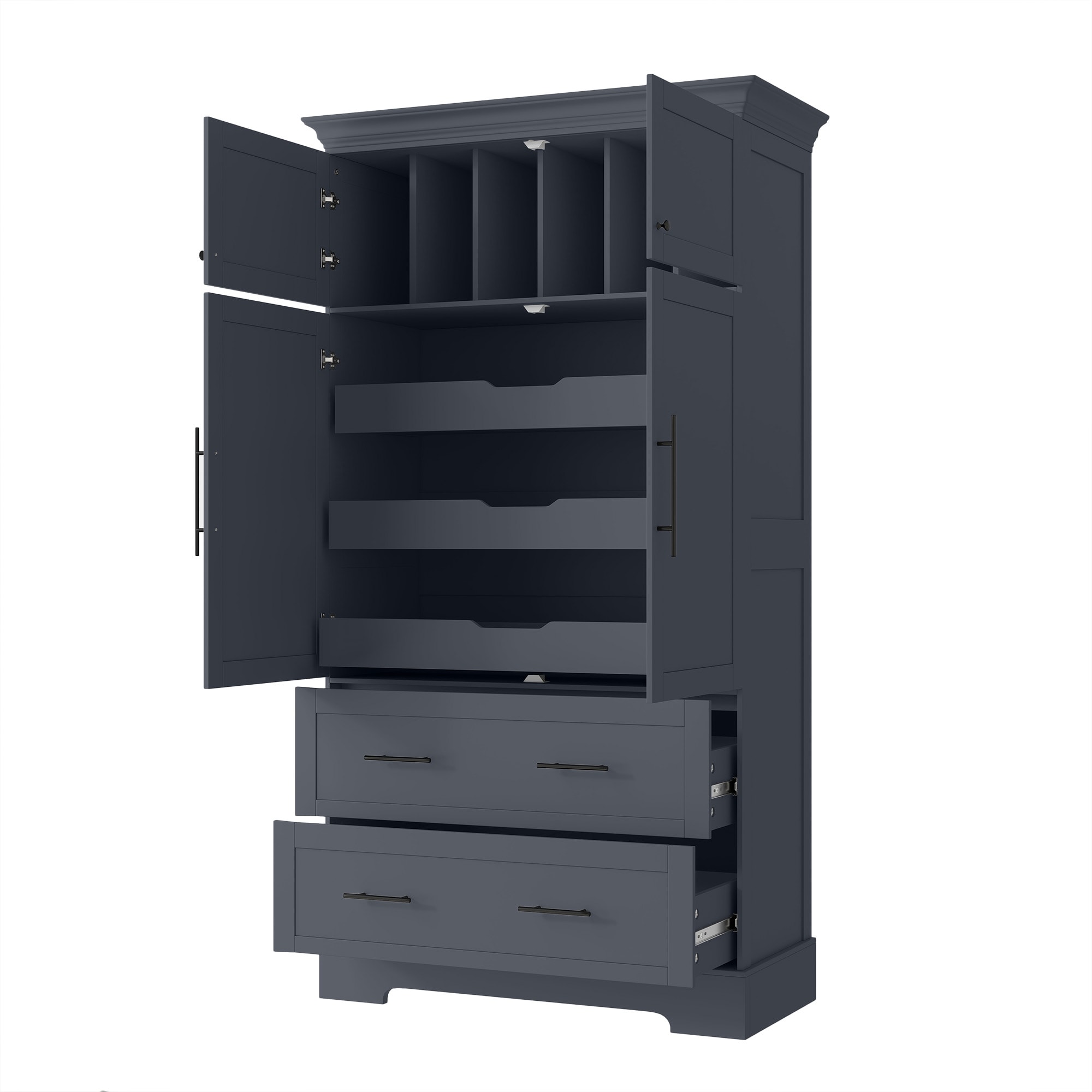 ModernLuxe Assembly Required Farmhouse Freestanding 40inchx18inchx72.6inch Kitchen Pantry 4 Doors Dining Storage Cabinet with Pullout Trays Drawers and Cake Pan Storage Organizer Grey - Image 12