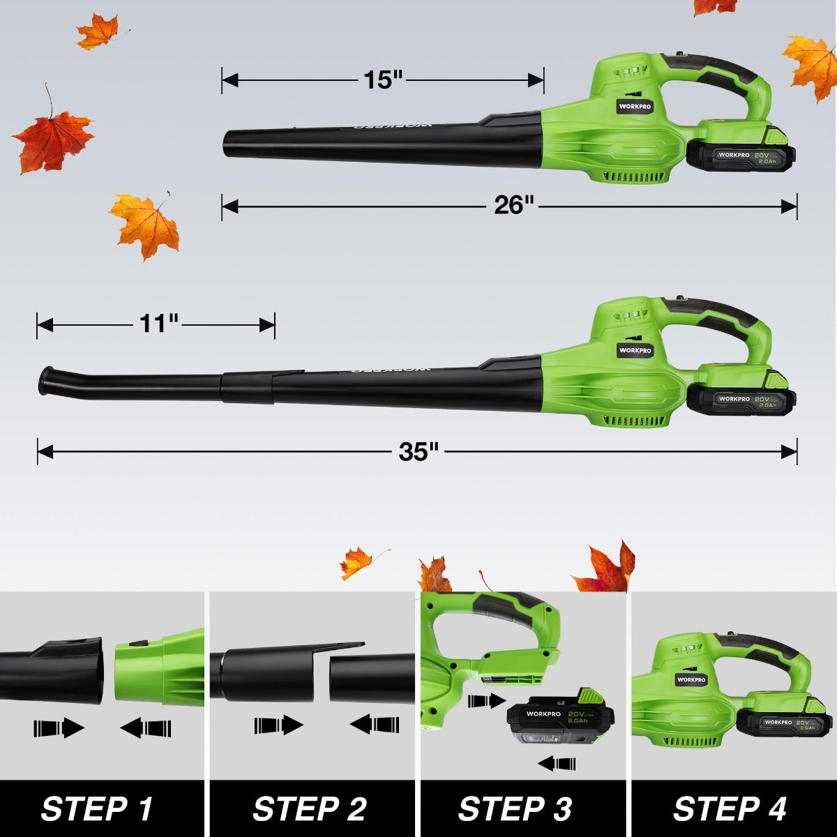 WORKPRO 20V Lightweight Mini Cordless Leaf Blower with Battery and Charger, 2-Speed Control - Image 8
