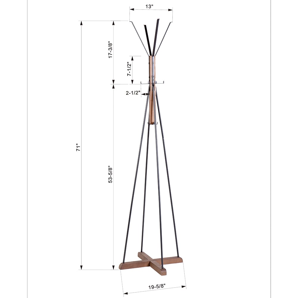 Watnature Reclaimed Wood and Metal Freestanding Coat Rack Hooks Bedroom Living Room Decor - Image 2