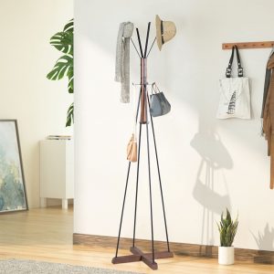 Watnature Reclaimed Wood and Metal Freestanding Coat Rack Hooks Bedroom Living Room Decor