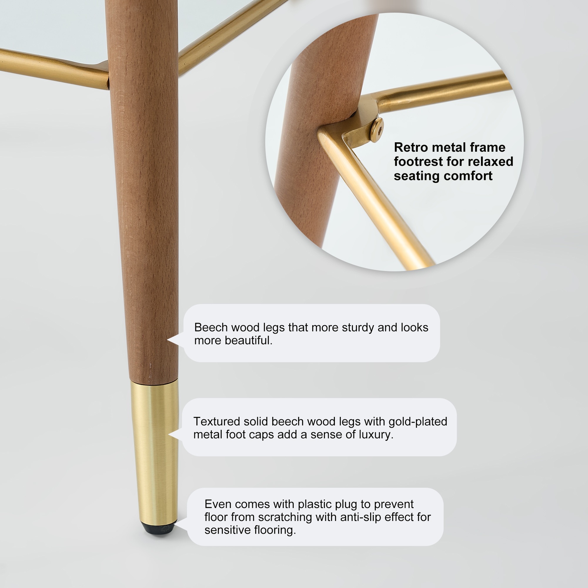 Artplan Mid Century Modern Bar Stools for Counter Height - Leather Upholstered Seat with Walnut Wood Frame Retro 33 Inch Bar Chairs for Home Kitchen Island Bar Breakfast Nook - Image 6