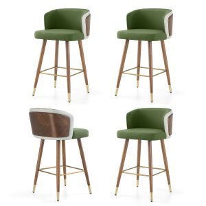 Artplan Mid Century Modern Bar Stools for Counter Height - Leather Upholstered Seat with Walnut Wood Frame Retro 33 Inch Bar Chairs for Home Kitchen Island Bar Breakfast Nook