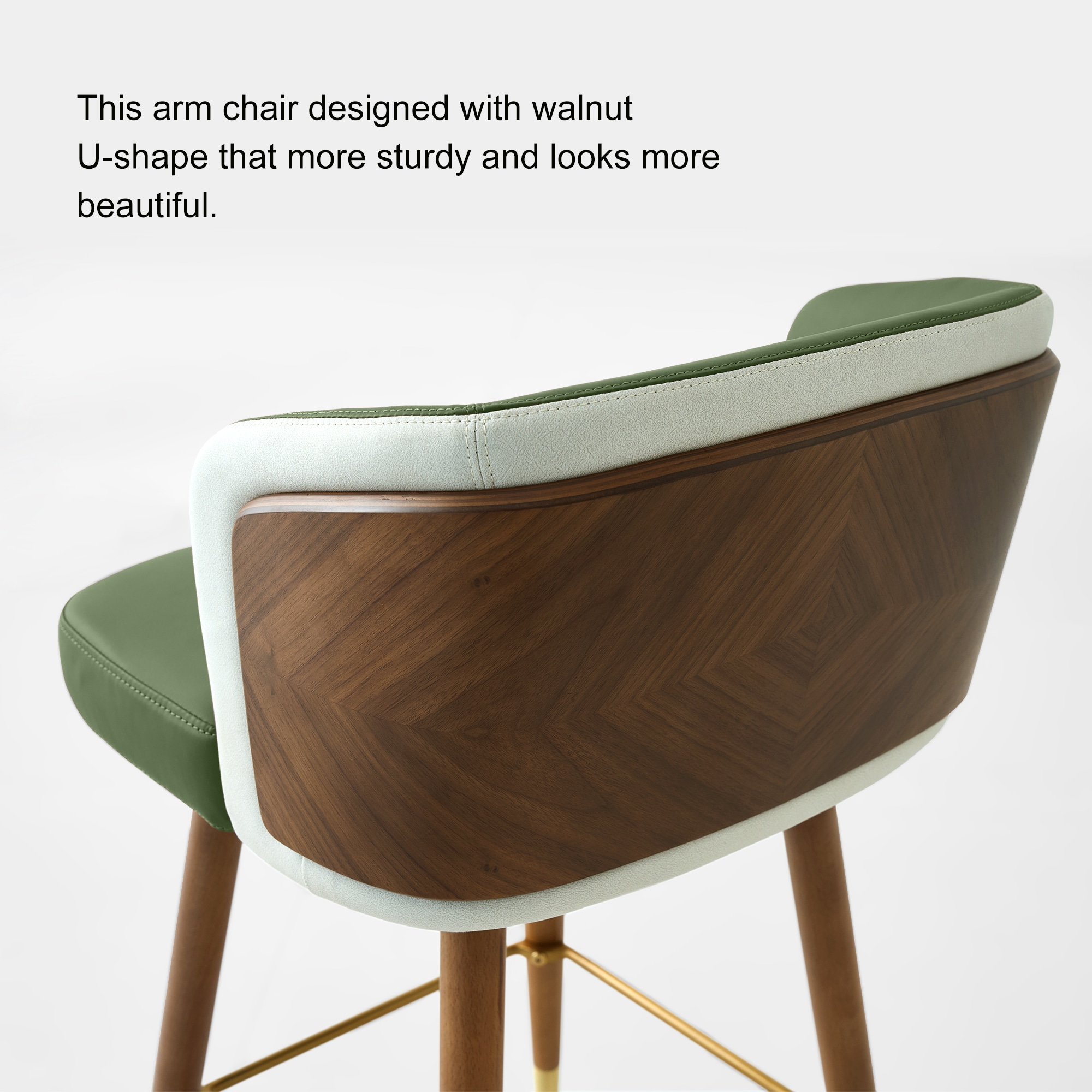 Artplan Mid Century Modern Bar Stools for Counter Height - Leather Upholstered Seat with Walnut Wood Frame Retro 33 Inch Bar Chairs for Home Kitchen Island Bar Breakfast Nook - Image 4