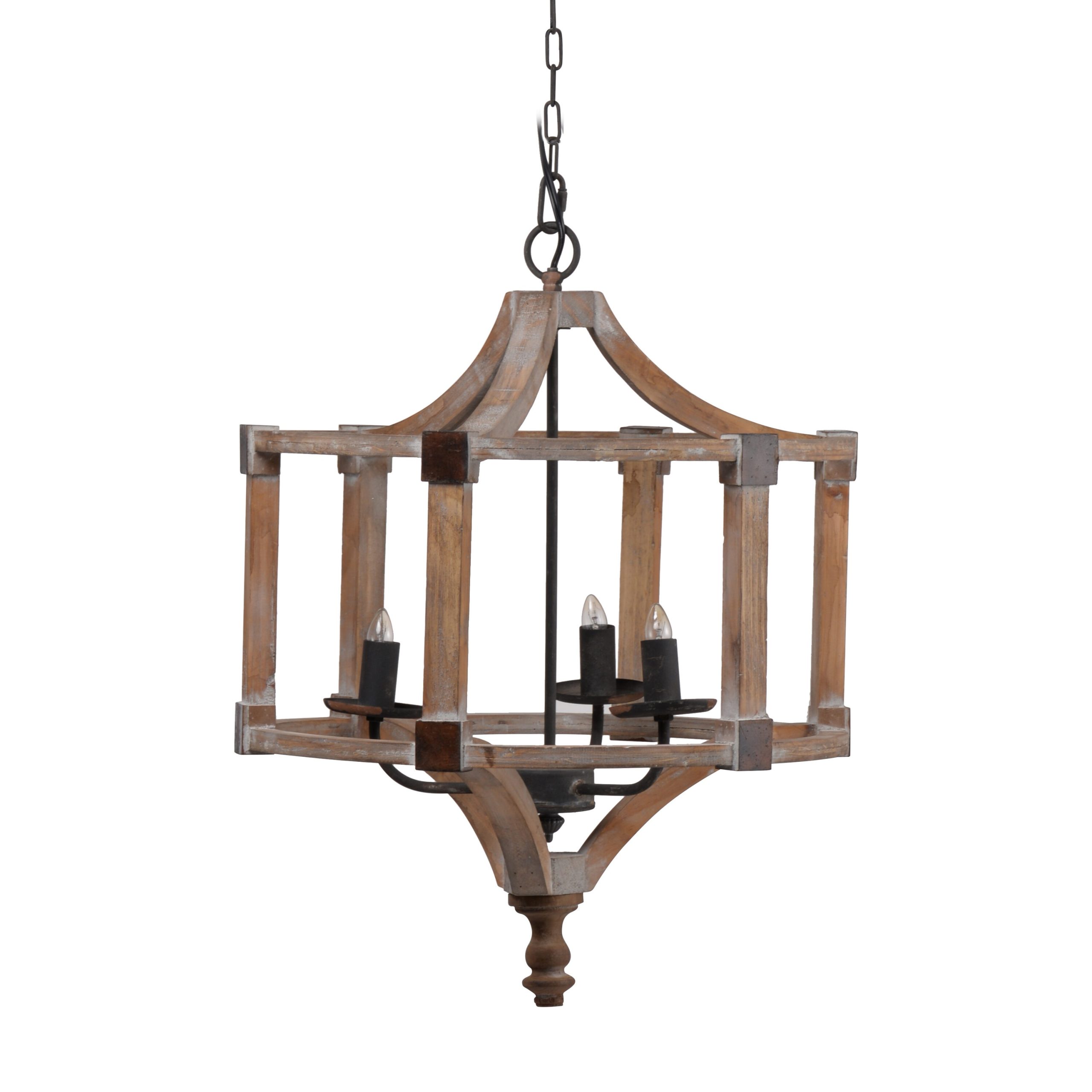 LUXEYARD 3 - Light Wood Drum Chandelier Hanging Light Fixture with Adjustable Chain for Kitchen Dining Room Foyer Entryway Bulb Not Included - Image 2