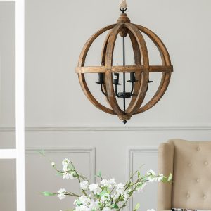 LUXEYARD 4 - Light Wood Chandelier Hanging Light Fixture with Adjustable Chain for Kitchen Dining Room Foyer Entryway Bulb Not Included