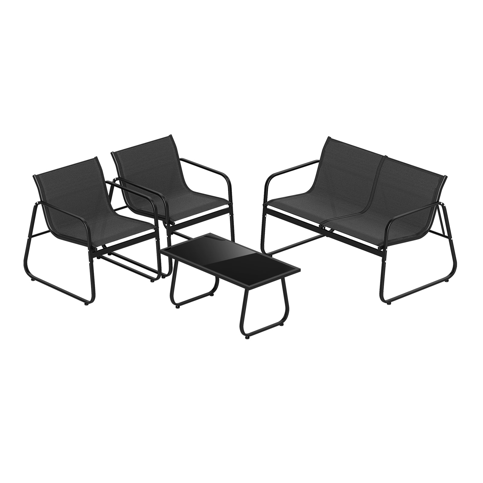 Slickblue Outdoor 4 Piece Fabric Patio Set Black Metal Patio Conversation Set with Black Fabric Seat and Tempered Glass Table for Patio and Backyard - Image 8