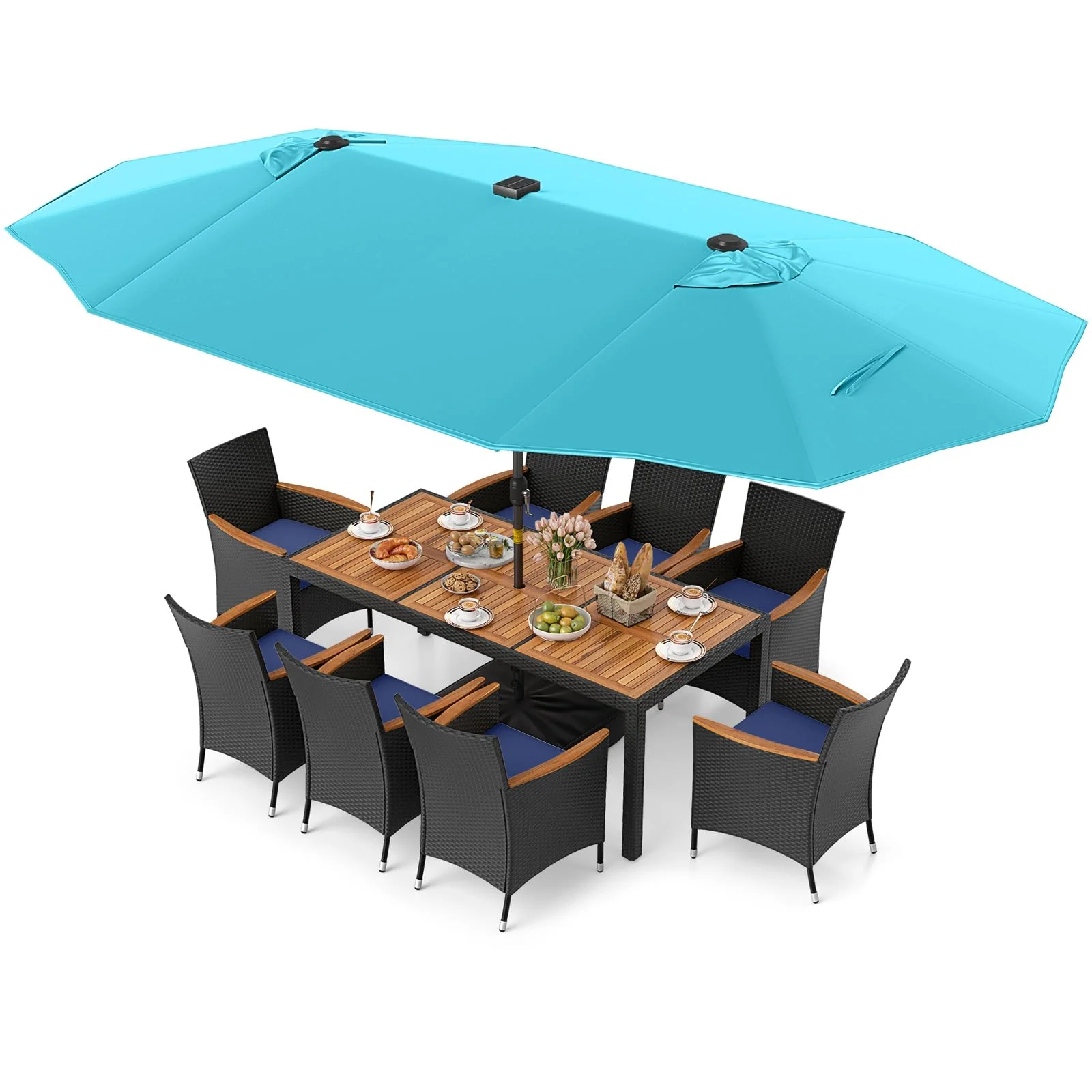 Tangkula 11 Pieces Patio Dining Set with Double-Sided Led Patio Umbrella (Base Included) - Image 6