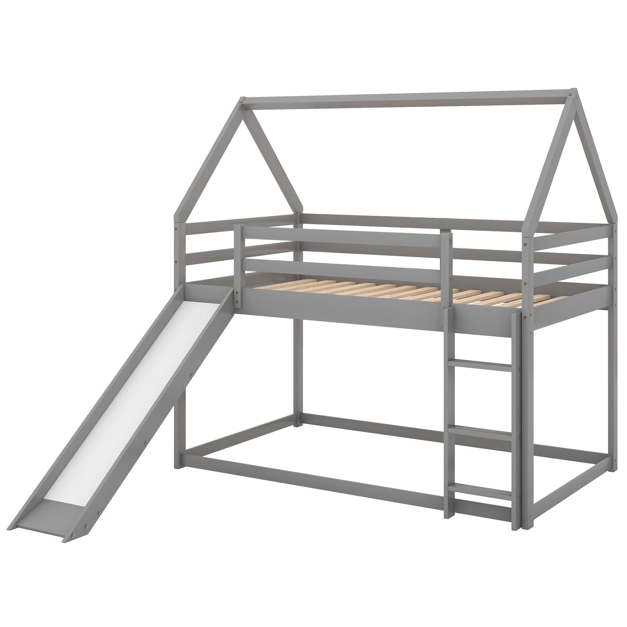 Bellemave Gray Twin over Twin House Bunk Bed with Slide and Ladder - Image 2