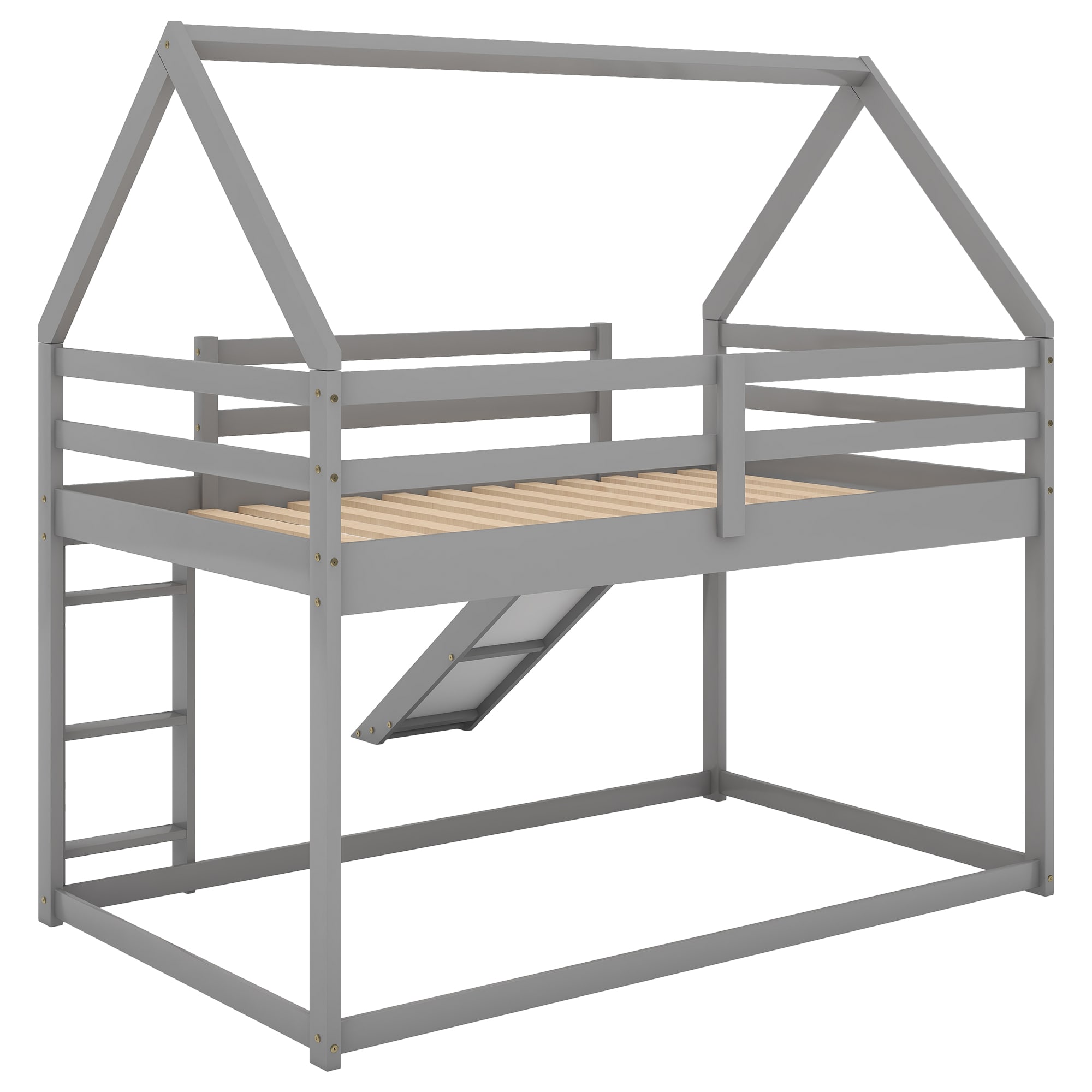 Bellemave Gray Twin over Twin House Bunk Bed with Slide and Ladder - Image 8