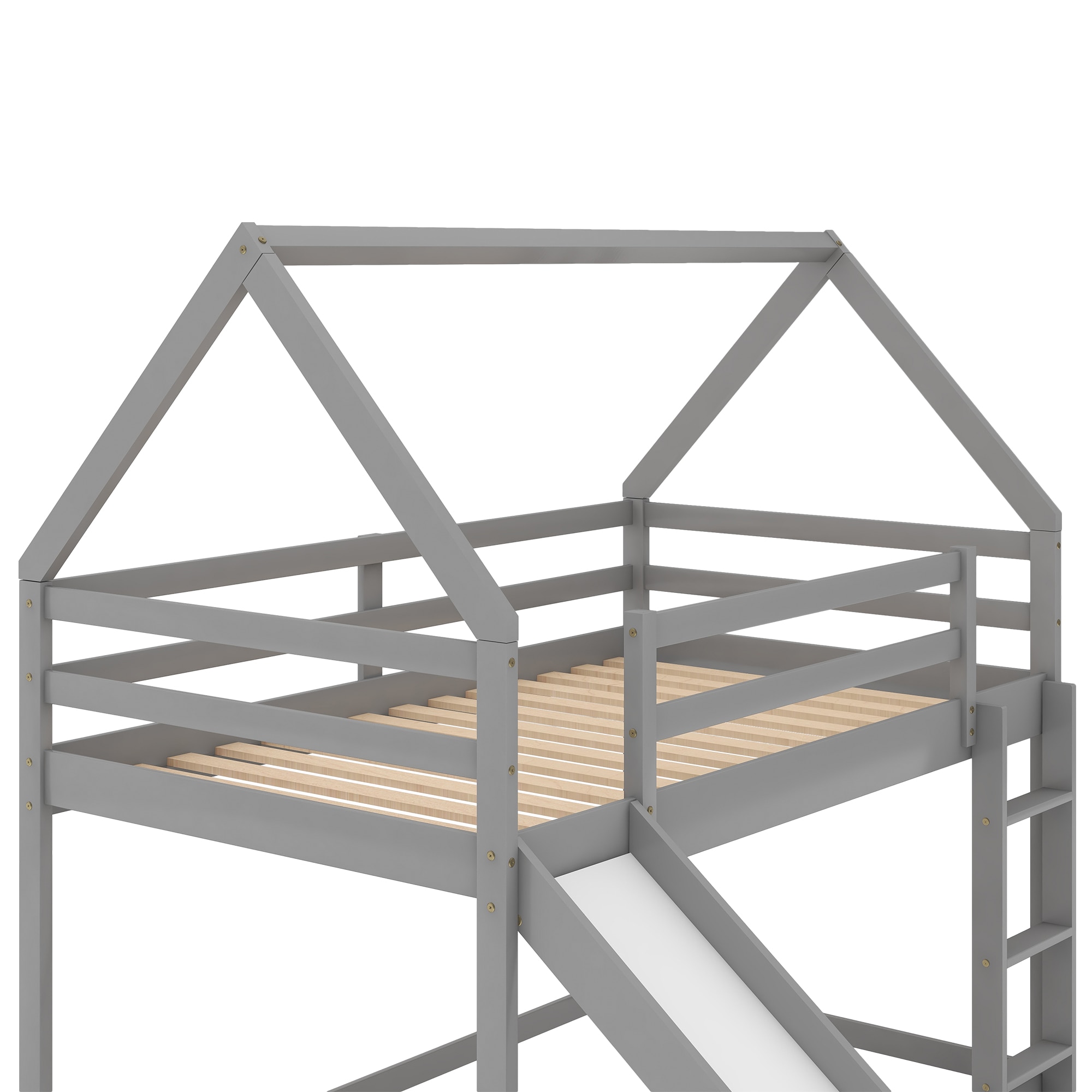 Bellemave Gray Twin over Twin House Bunk Bed with Slide and Ladder - Image 7