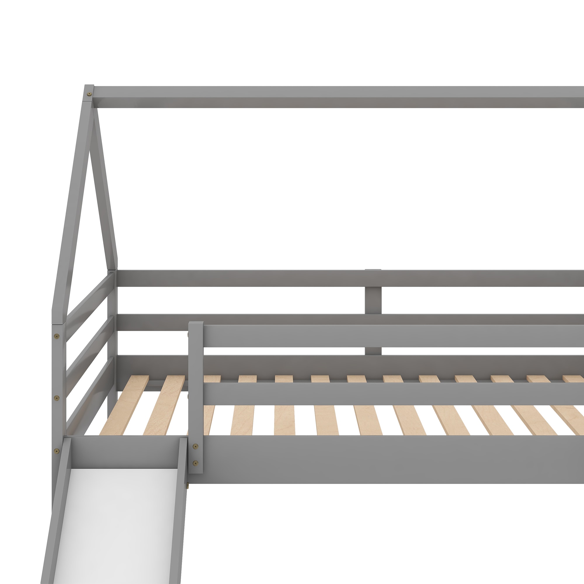 Bellemave Gray Twin over Twin House Bunk Bed with Slide and Ladder - Image 10