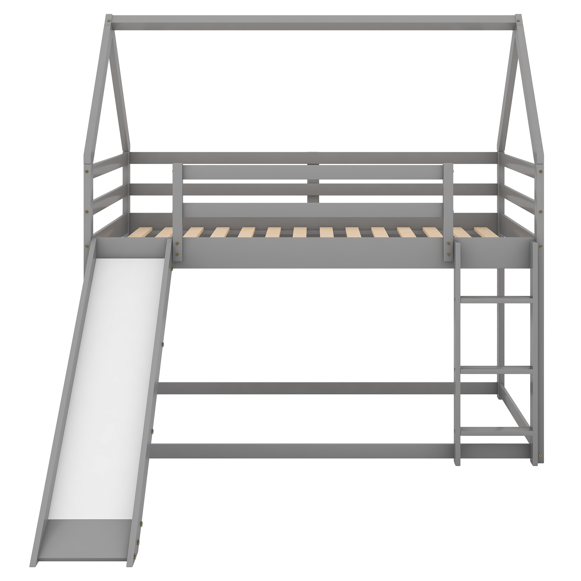 Bellemave Gray Twin over Twin House Bunk Bed with Slide and Ladder - Image 11