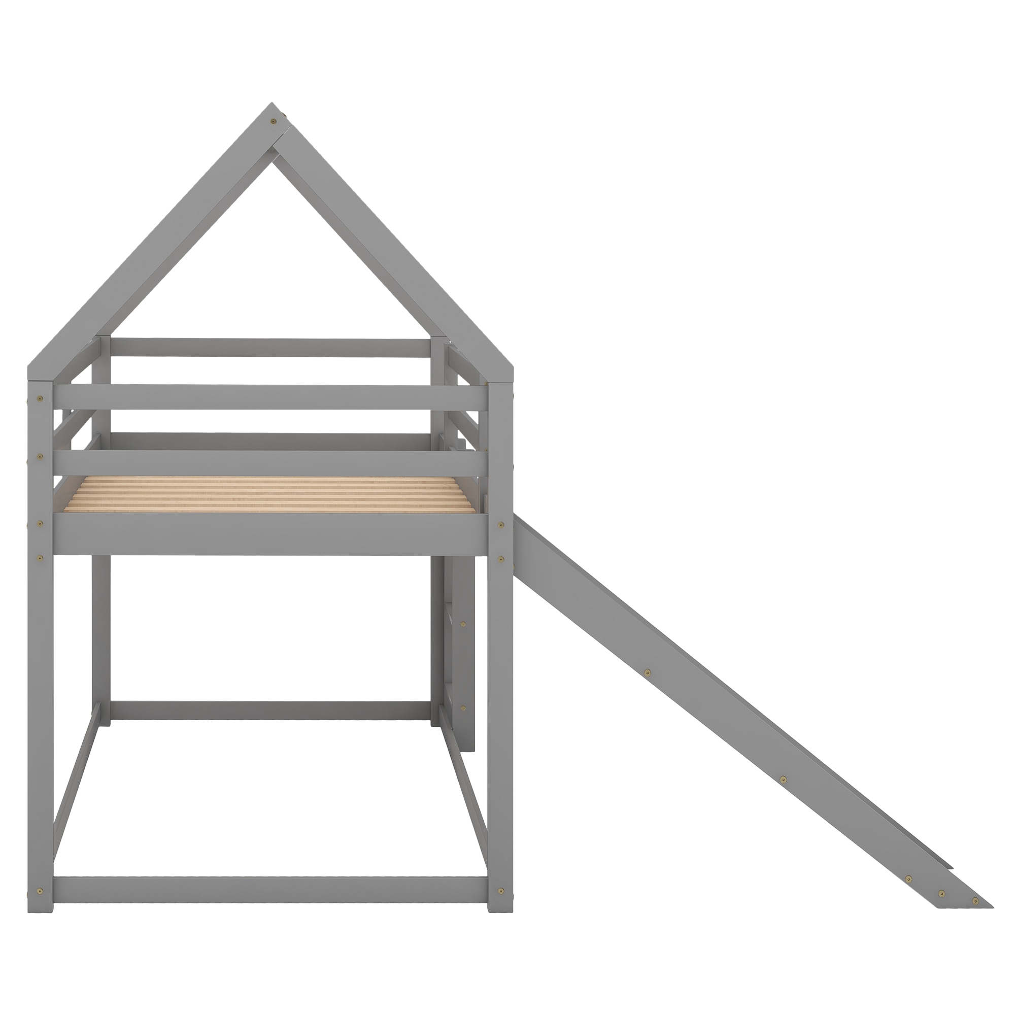 Bellemave Gray Twin over Twin House Bunk Bed with Slide and Ladder - Image 12