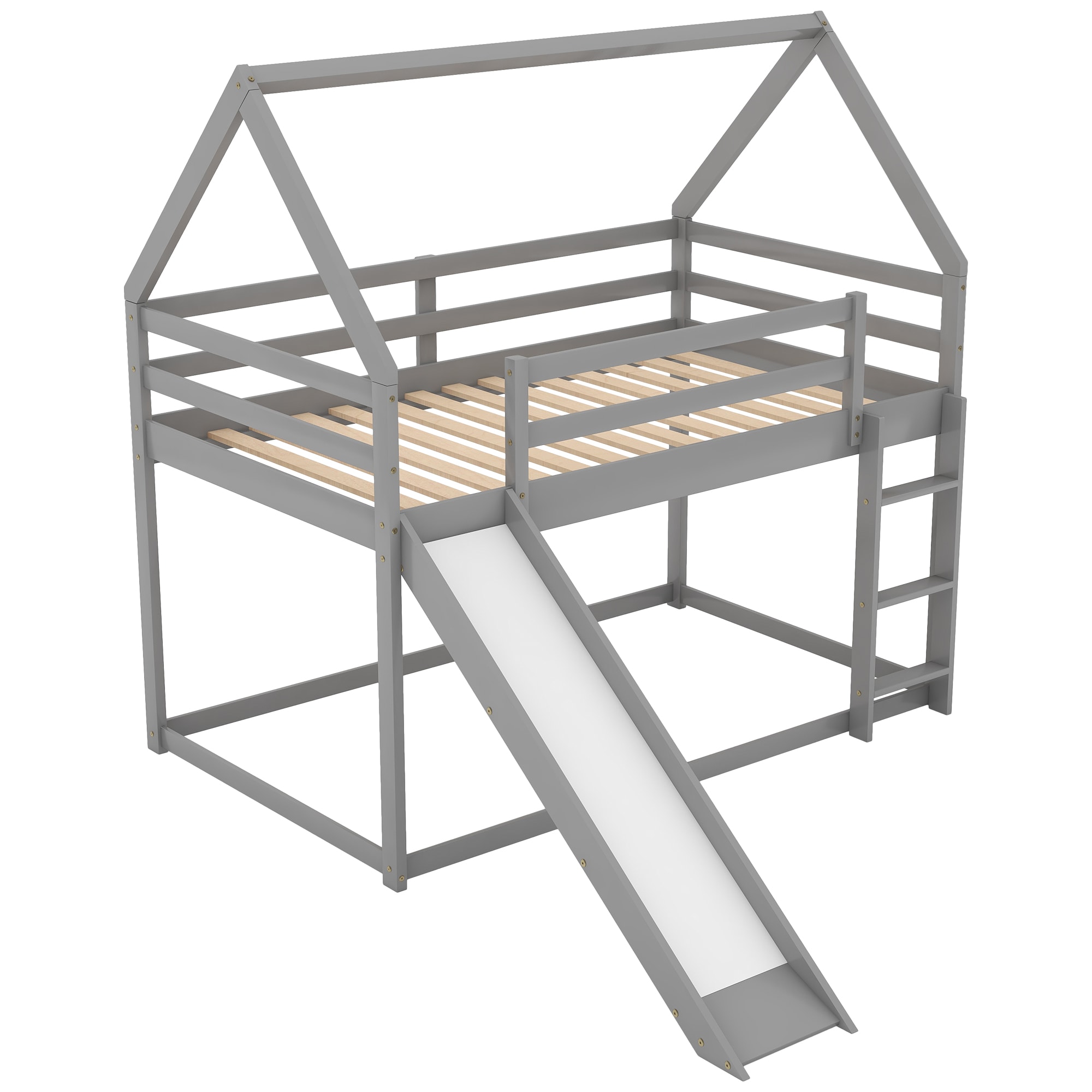Bellemave Gray Twin over Twin House Bunk Bed with Slide and Ladder - Image 9