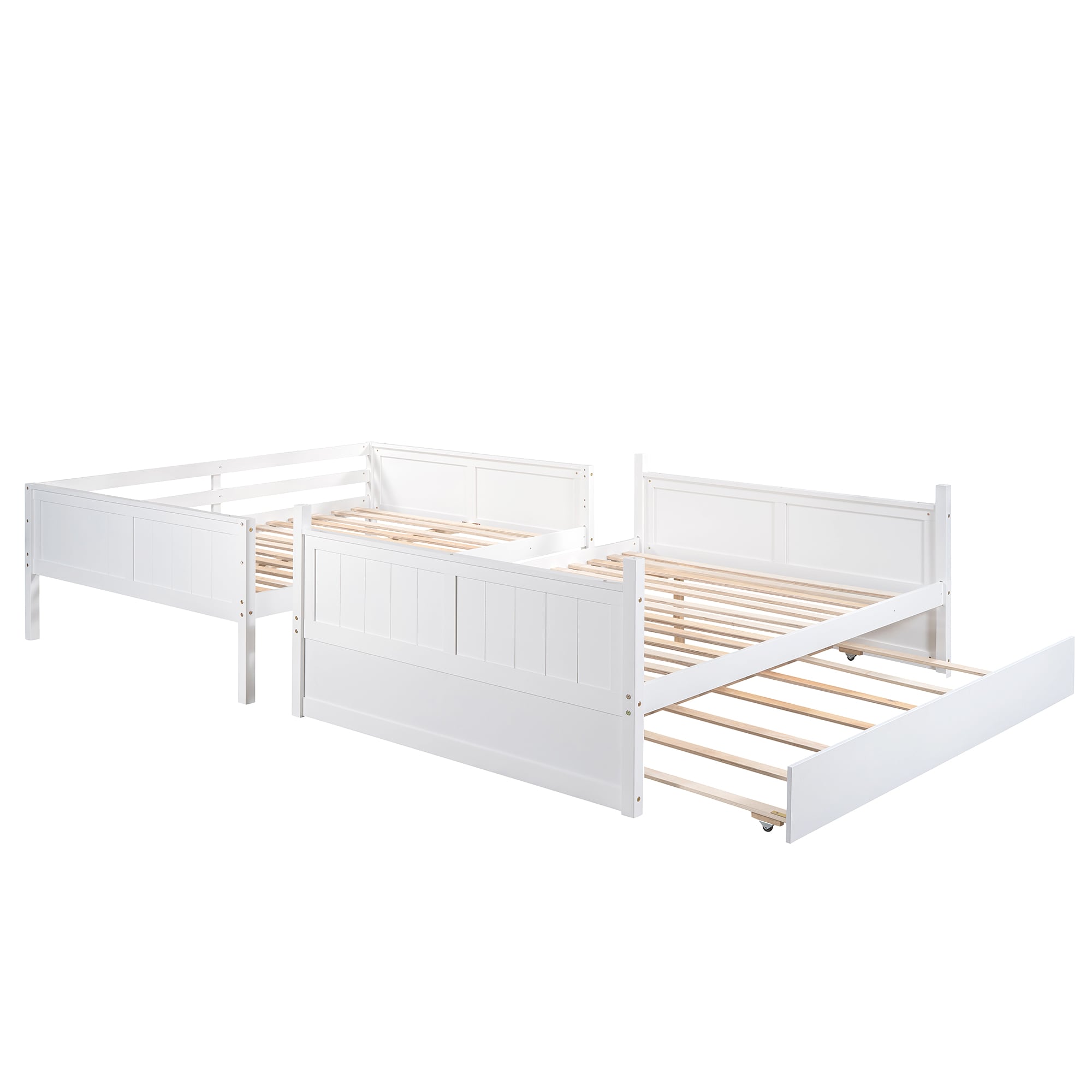 Bellemave Full Over Full Bunk Bed with Trundle Wooden Trundle Bed Frame with Ladder and Safety Guardrail Convertible to 2 Platform Beds for Kids Teens Adults White - Image 5