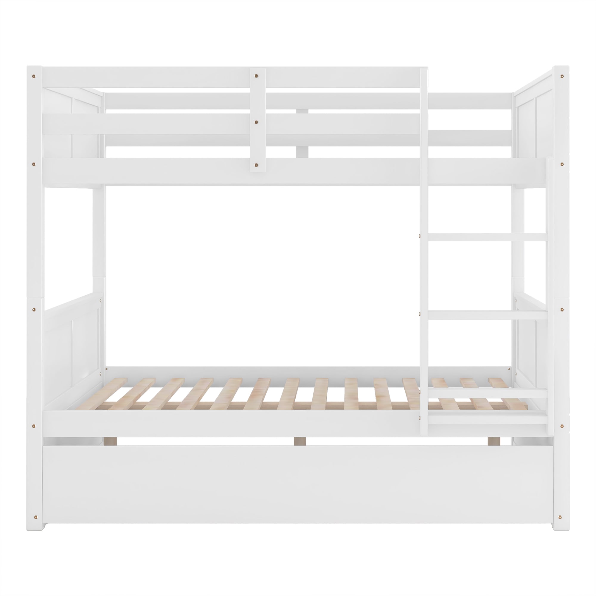 Bellemave Full Over Full Bunk Bed with Trundle Wooden Trundle Bed Frame with Ladder and Safety Guardrail Convertible to 2 Platform Beds for Kids Teens Adults White - Image 7