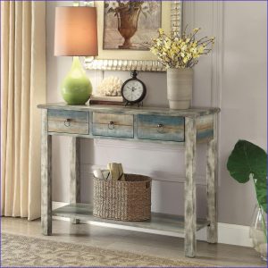 Watnature Antique Grey amp Teal Vintage Console Table with 3 Drawers Timeless Living Room Storage amp Charm