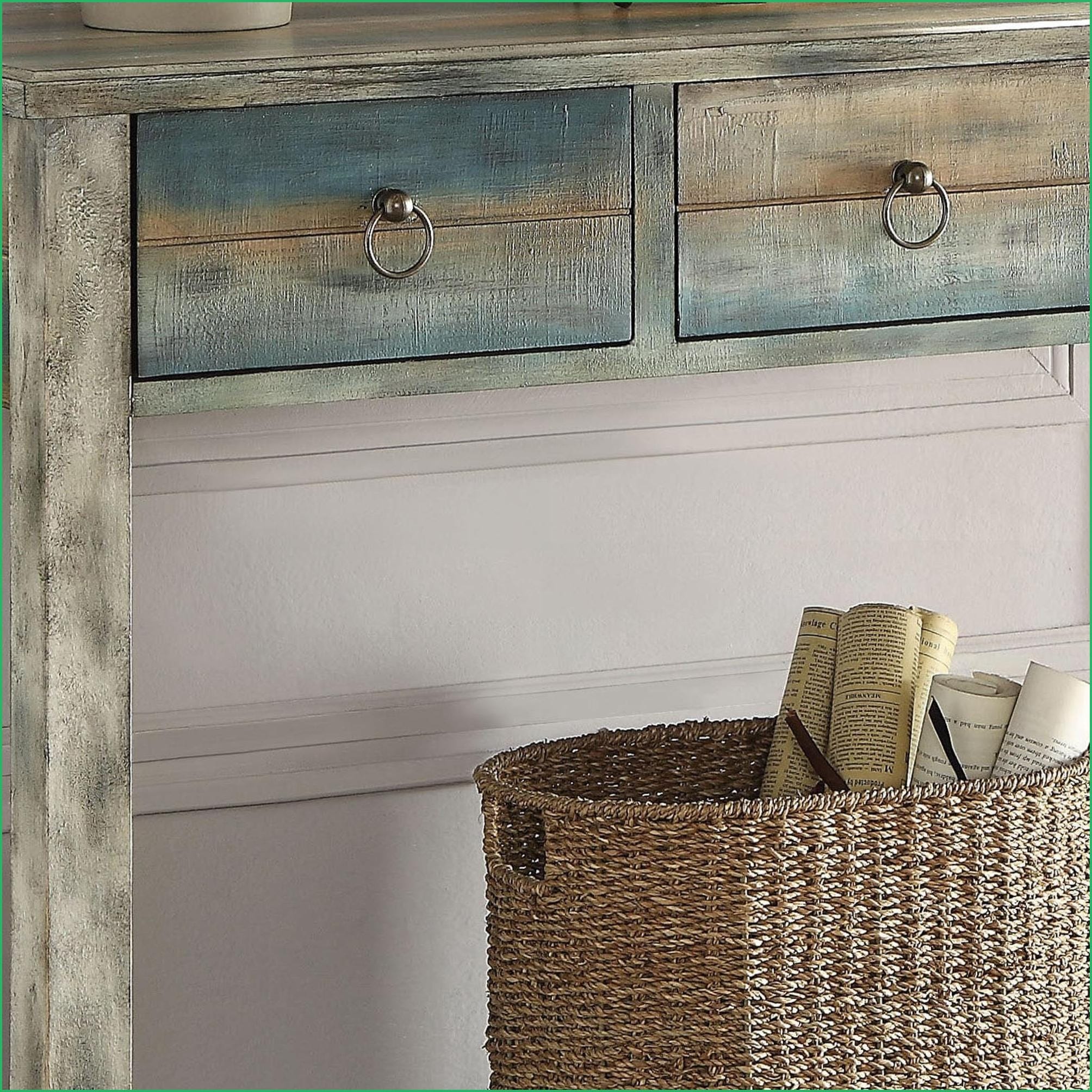 Watnature Antique Grey amp Teal Vintage Console Table with 3 Drawers Timeless Living Room Storage amp Charm - Image 2