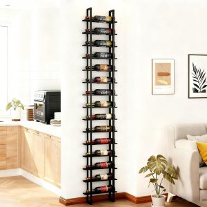 Misopily  Large Wall Mount Wine Rack 16 Tier 16 Bottle Metal Wine Storage Organizer Modern Black Display Shelf for Home Bar Kitchen Dining Room