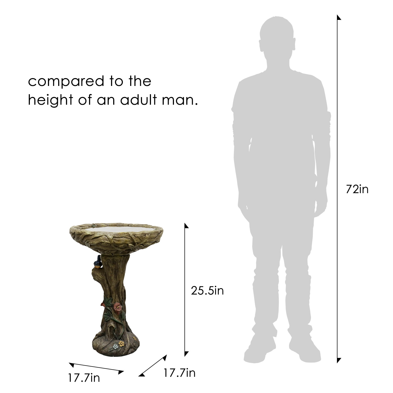 SunJet 25 Inch Heigh WoodLook Concrete Bird Bath with Decorative Faux Bird birdbath Rustic and LongLasting Design Enhances Garden Patio Yard Lawn Decor - Image 7