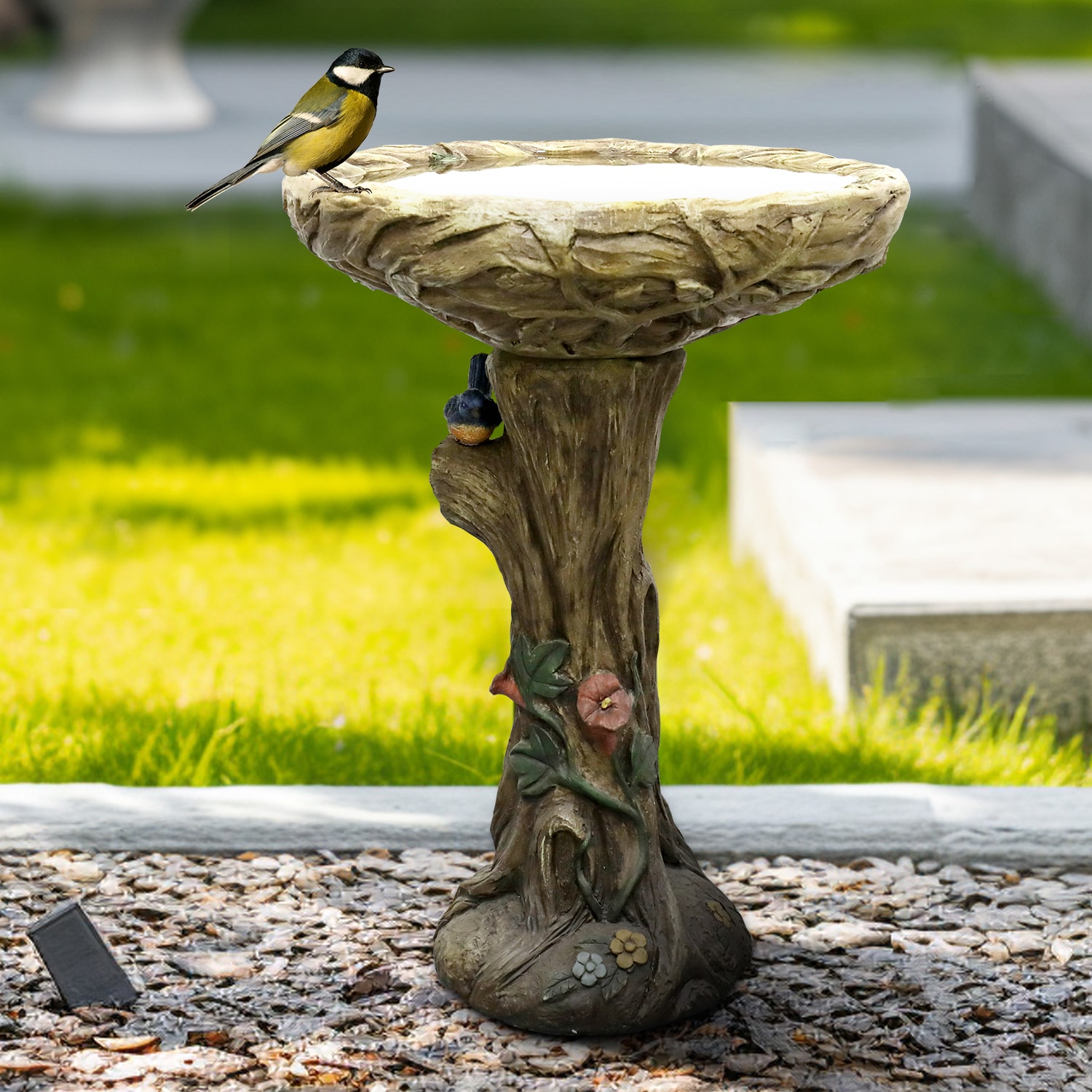 SunJet 25 Inch Heigh WoodLook Concrete Bird Bath with Decorative Faux Bird birdbath Rustic and LongLasting Design Enhances Garden Patio Yard Lawn Decor - Image 9
