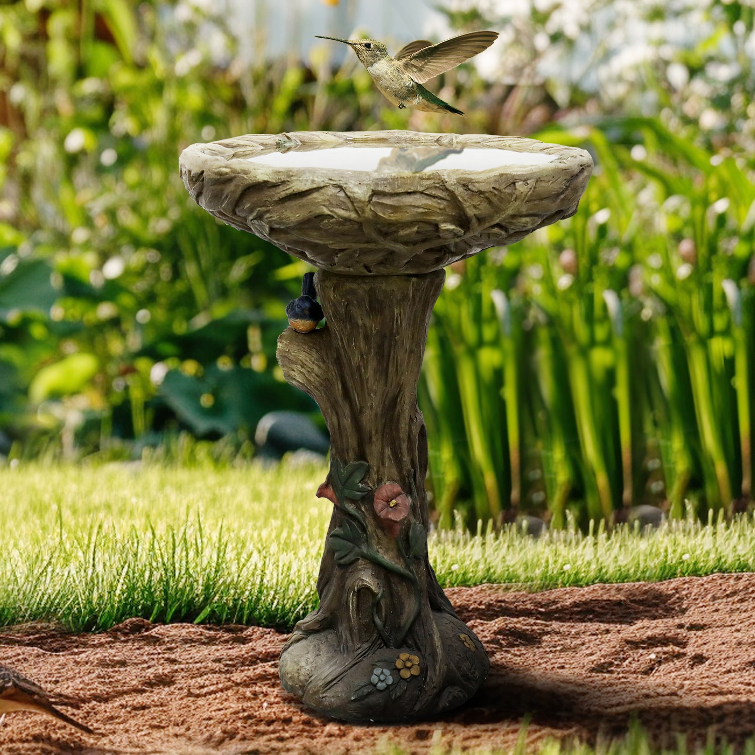 SunJet 25 Inch Heigh WoodLook Concrete Bird Bath with Decorative Faux Bird birdbath Rustic and LongLasting Design Enhances Garden Patio Yard Lawn Decor - Image 12