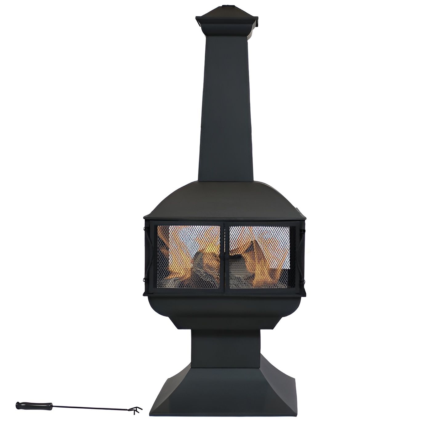 Slickblue Black Steel Wood Burning Chiminea Fire Pit with Log Grate Poker Ash Pan for Patio Deck Backyard 20.5 W - Image 5