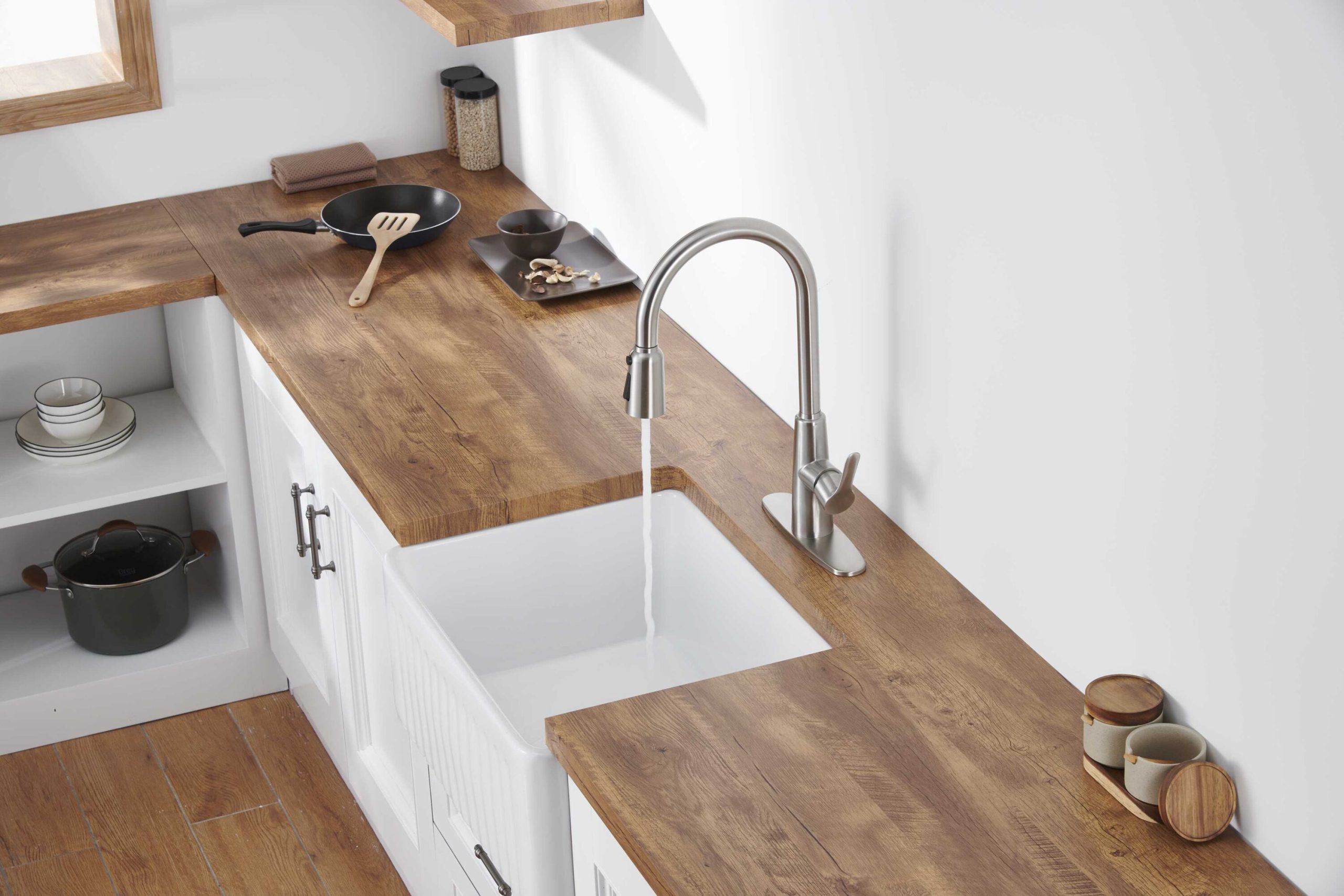 LUXEYARD Kitchen Sink Faucet with Pull Out Sprayer Brushed Nickle Stainless Steel High Arc Kitchen Sink Faucet 3 Way Setting Single Handle Kitchen Faucets with Deck Plate - Image 3