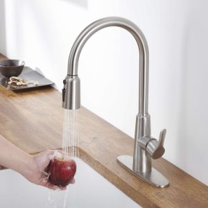 LUXEYARD Kitchen Sink Faucet with Pull Out Sprayer Brushed Nickle Stainless Steel High Arc Kitchen Sink Faucet 3 Way Setting Single Handle Kitchen Faucets with Deck Plate