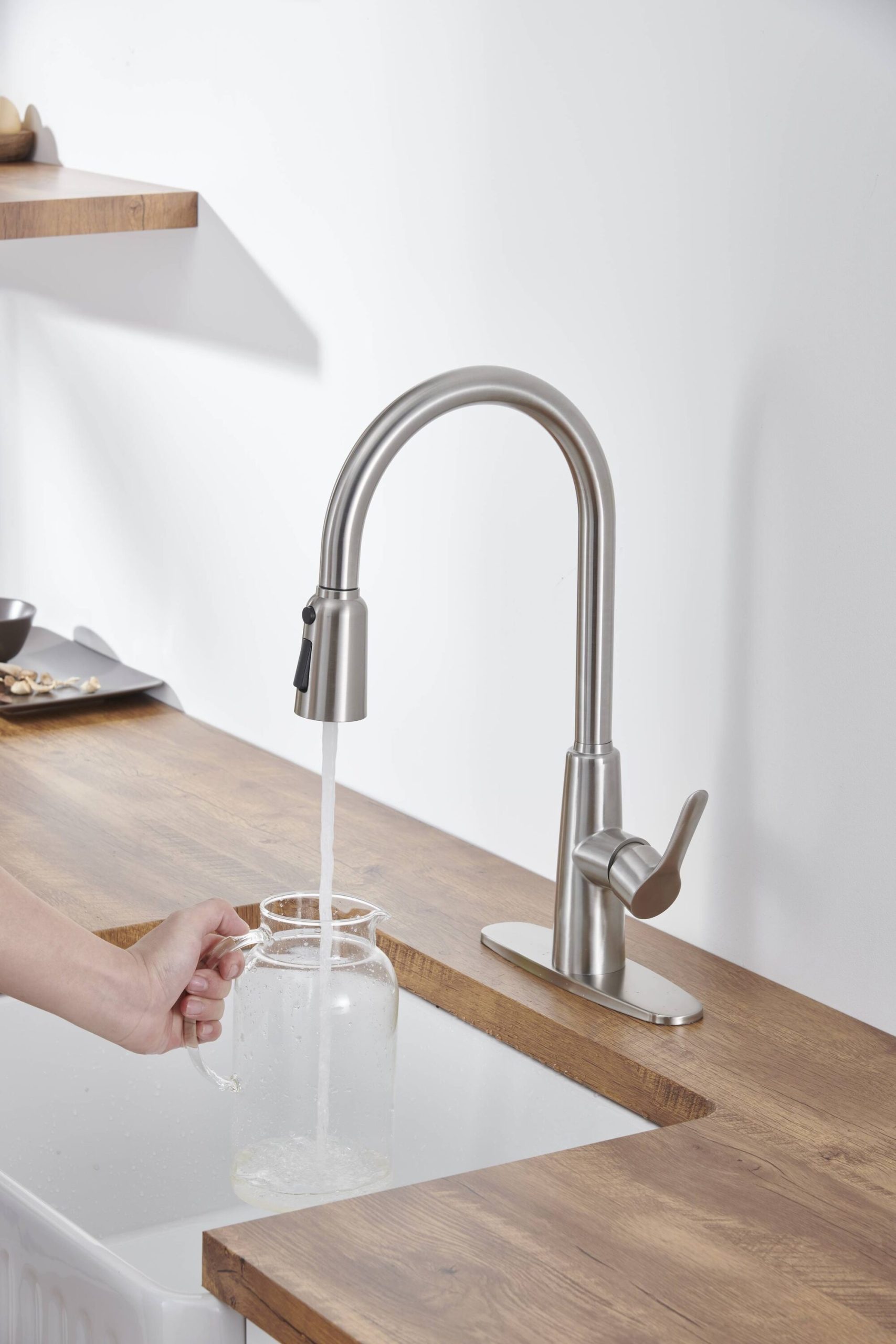 LUXEYARD Kitchen Sink Faucet with Pull Out Sprayer Brushed Nickle Stainless Steel High Arc Kitchen Sink Faucet 3 Way Setting Single Handle Kitchen Faucets with Deck Plate - Image 4