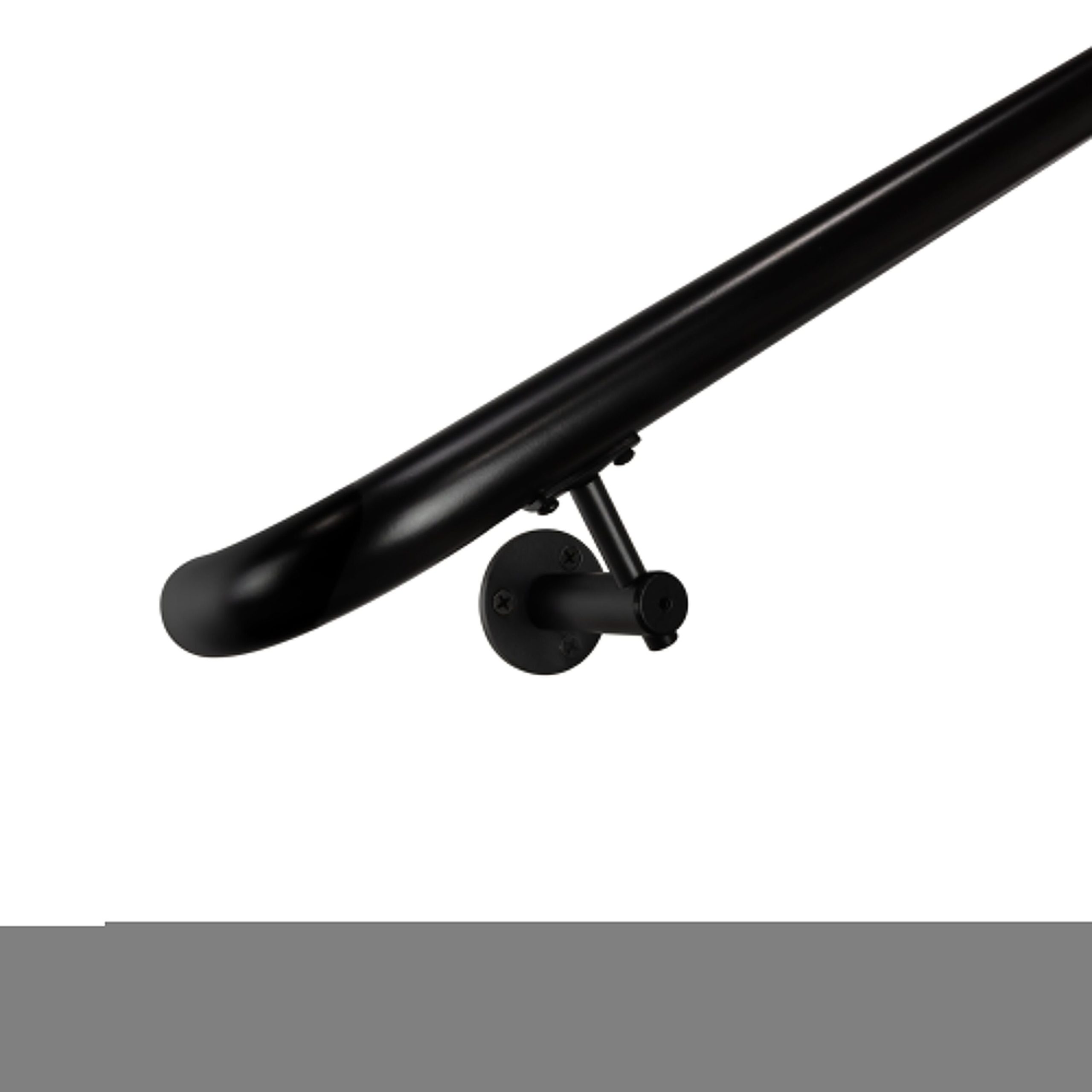 Concept Fusion 20 Foot L Industrial Aluminum Round ADA Returns to Wall Complete Indoor/Outdoor Straight Handrail Grab Bar Kit Black Powder Coated Finish