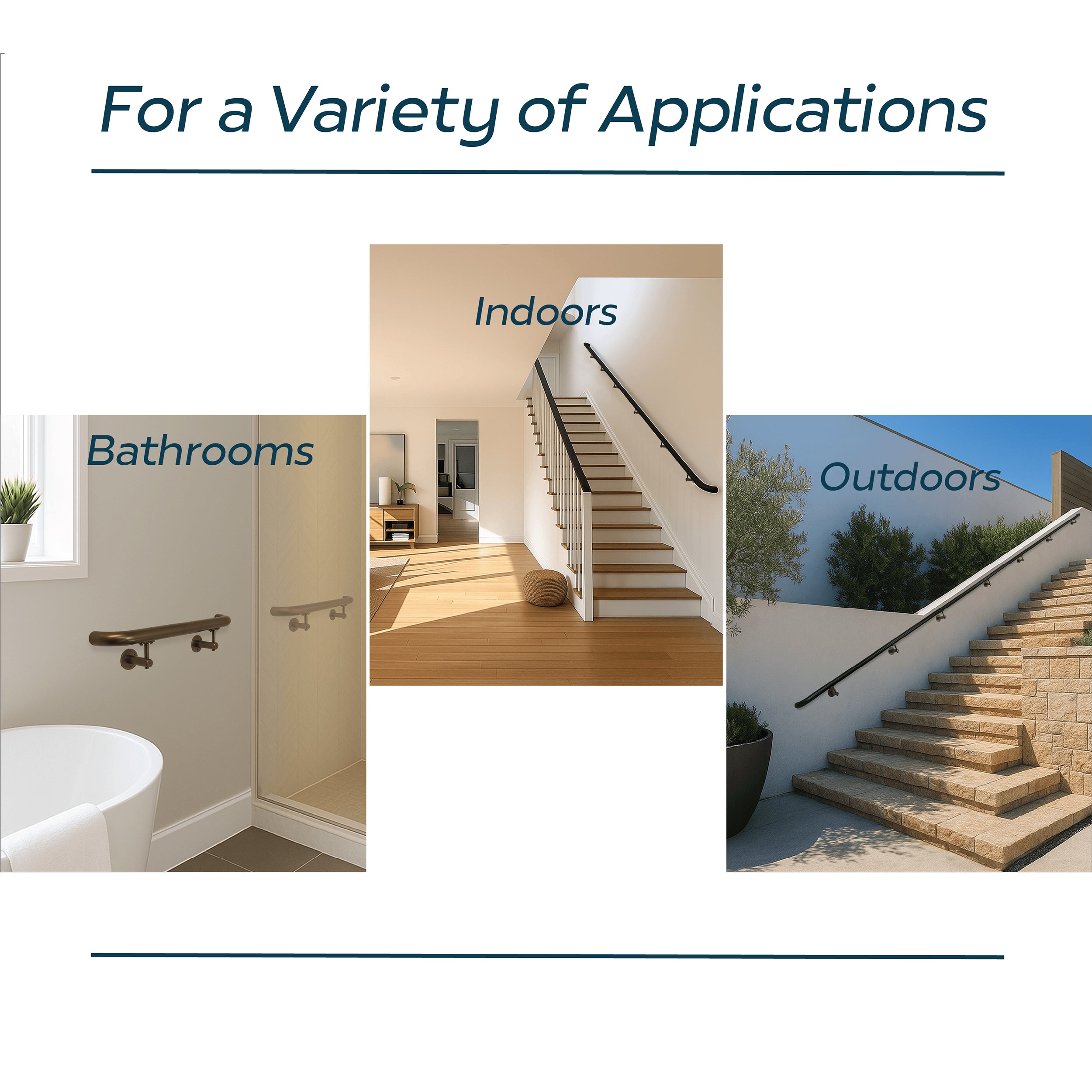 Concept Fusion 20 Foot L Industrial Aluminum Round ADA Returns to Wall Complete Indoor/Outdoor Straight Handrail Grab Bar Kit Black Powder Coated Finish - Image 3