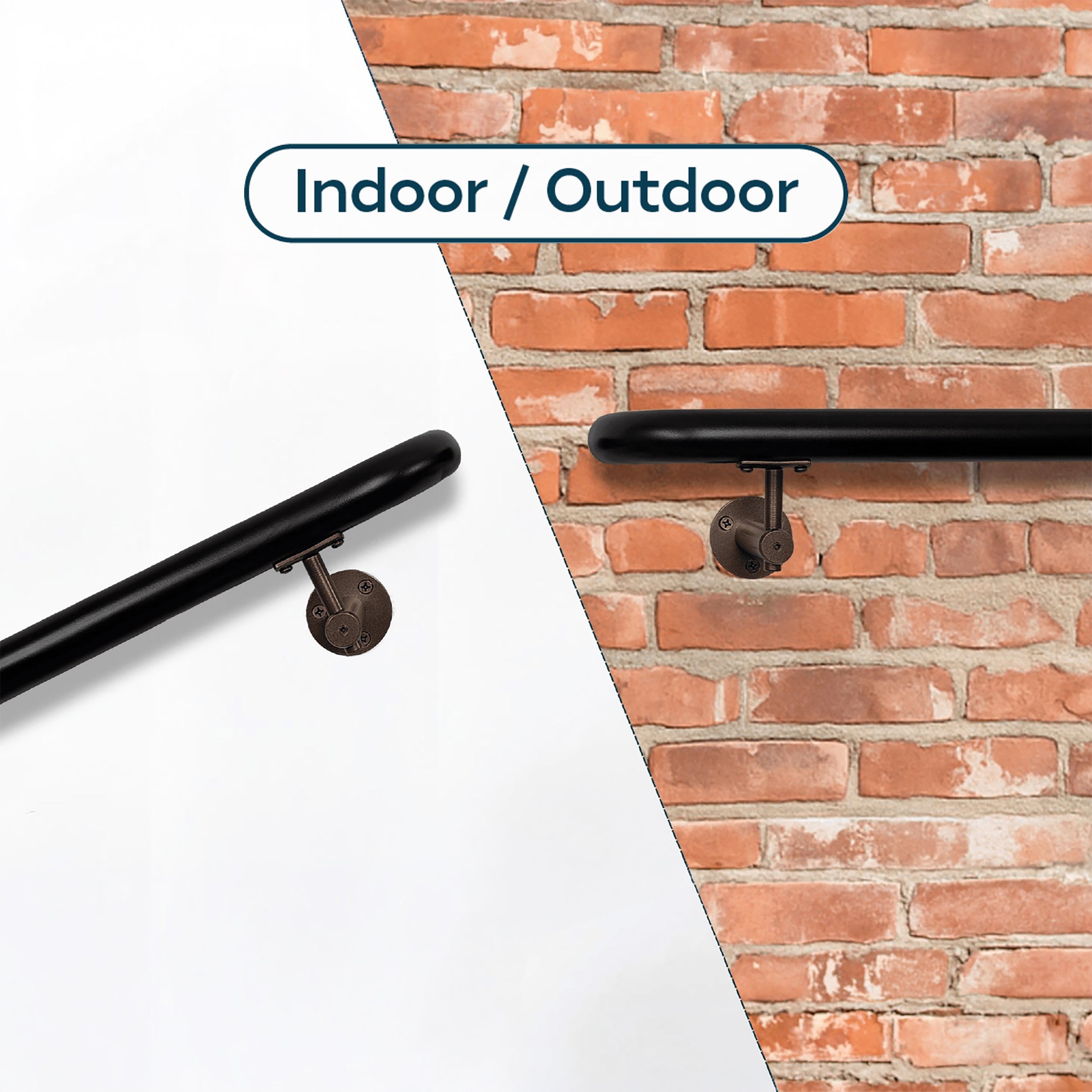 Concept Fusion 20 Foot L Industrial Aluminum Round ADA Returns to Wall Complete Indoor/Outdoor Straight Handrail Grab Bar Kit Black Powder Coated Finish - Image 5