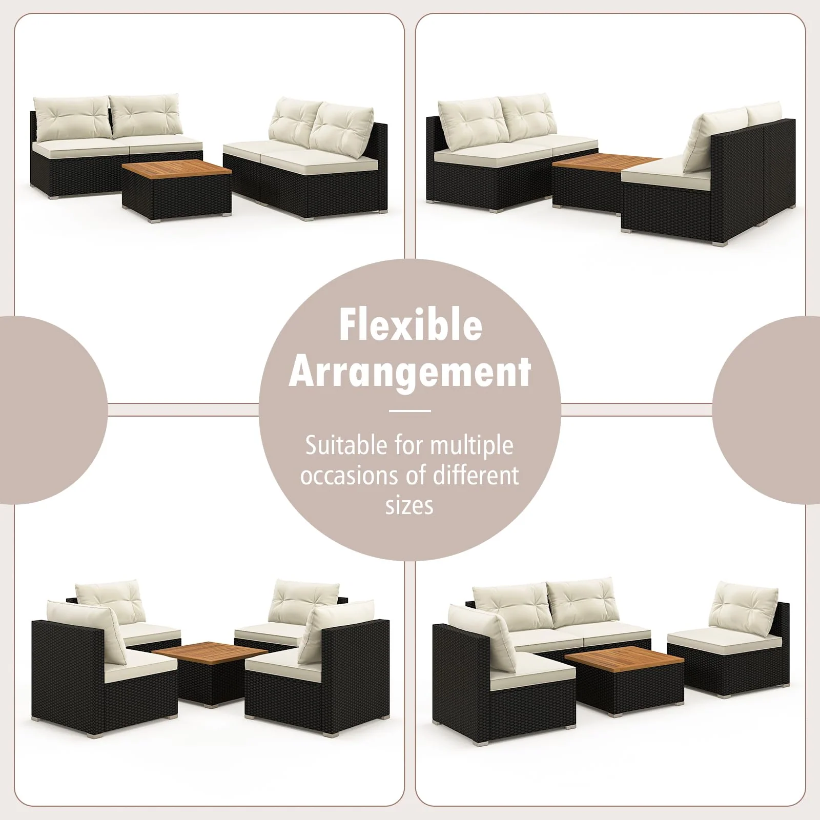 Tangkula 5 Piece Rattan Sofa Set, Patiojoy Outdoor Wicker Furniture Set with Seat & Back Cushions - Image 8