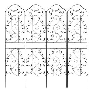 Etokfoks 4 Pack 84 x 19 Inch Heavy Duty Metal Garden Trellis Rustproof Black Steel Climbing Plant Support for Roses Vegetables Flowers Outdoor