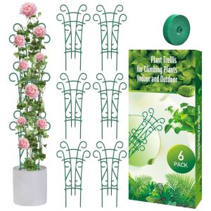 Etokfoks 6 Pack Stackable Plant Trellis 14.17 Inch Tall or 22.44 Inch Combined Durable Plastic Support for Climbing Potted Indoor Outdoor Plants