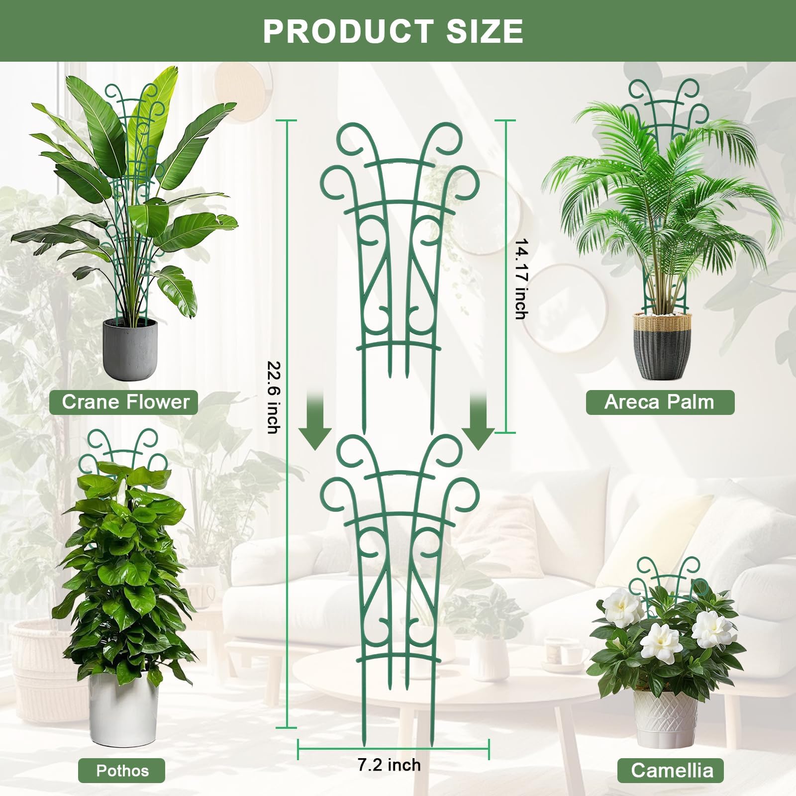Etokfoks 6 Pack Stackable Plant Trellis 14.17 Inch Tall or 22.44 Inch Combined Durable Plastic Support for Climbing Potted Indoor Outdoor Plants - Image 2
