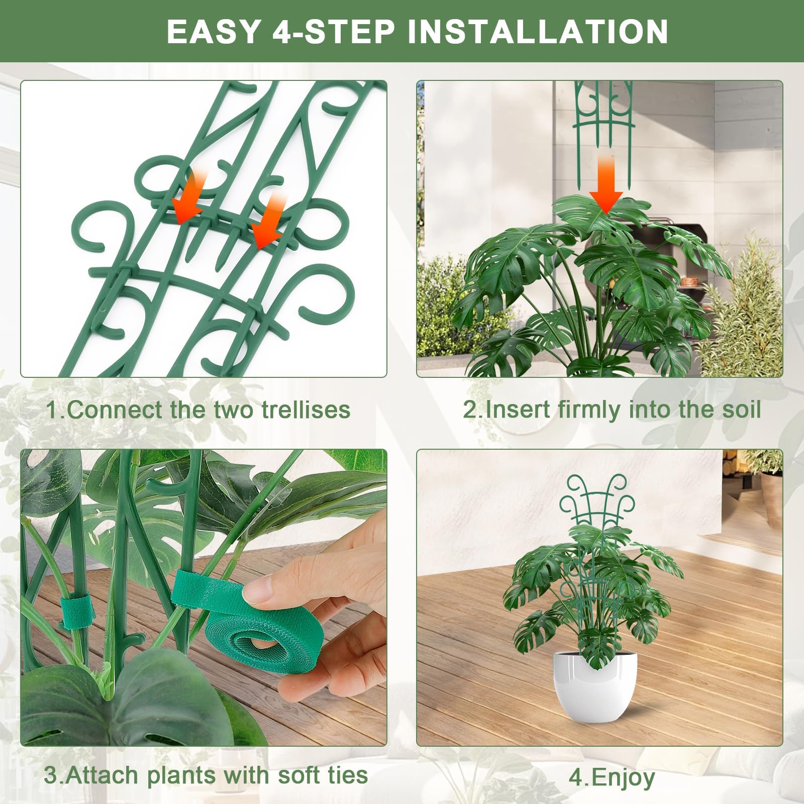Etokfoks 6 Pack Stackable Plant Trellis 14.17 Inch Tall or 22.44 Inch Combined Durable Plastic Support for Climbing Potted Indoor Outdoor Plants - Image 5
